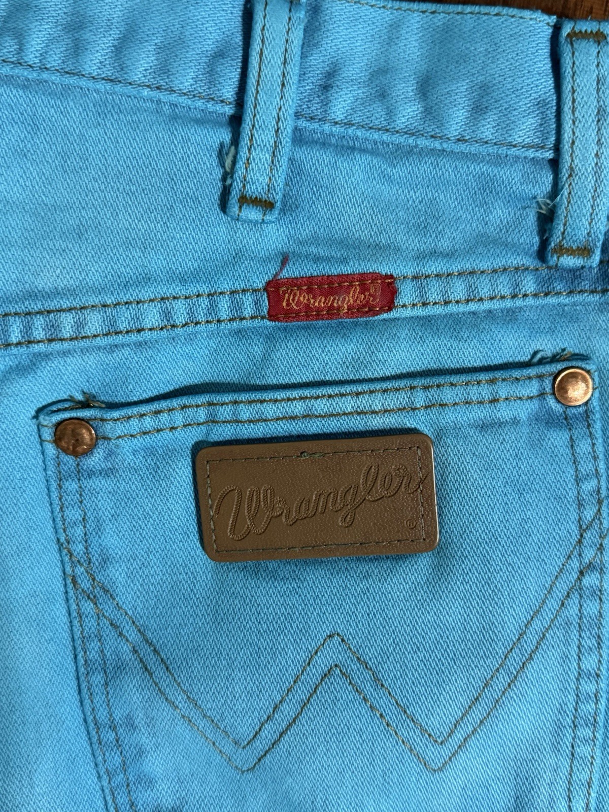 Vtg Custom Turquoise Wranglers 14MWZGB Jeans Made in USA Women’s 11×36 80s-90s
