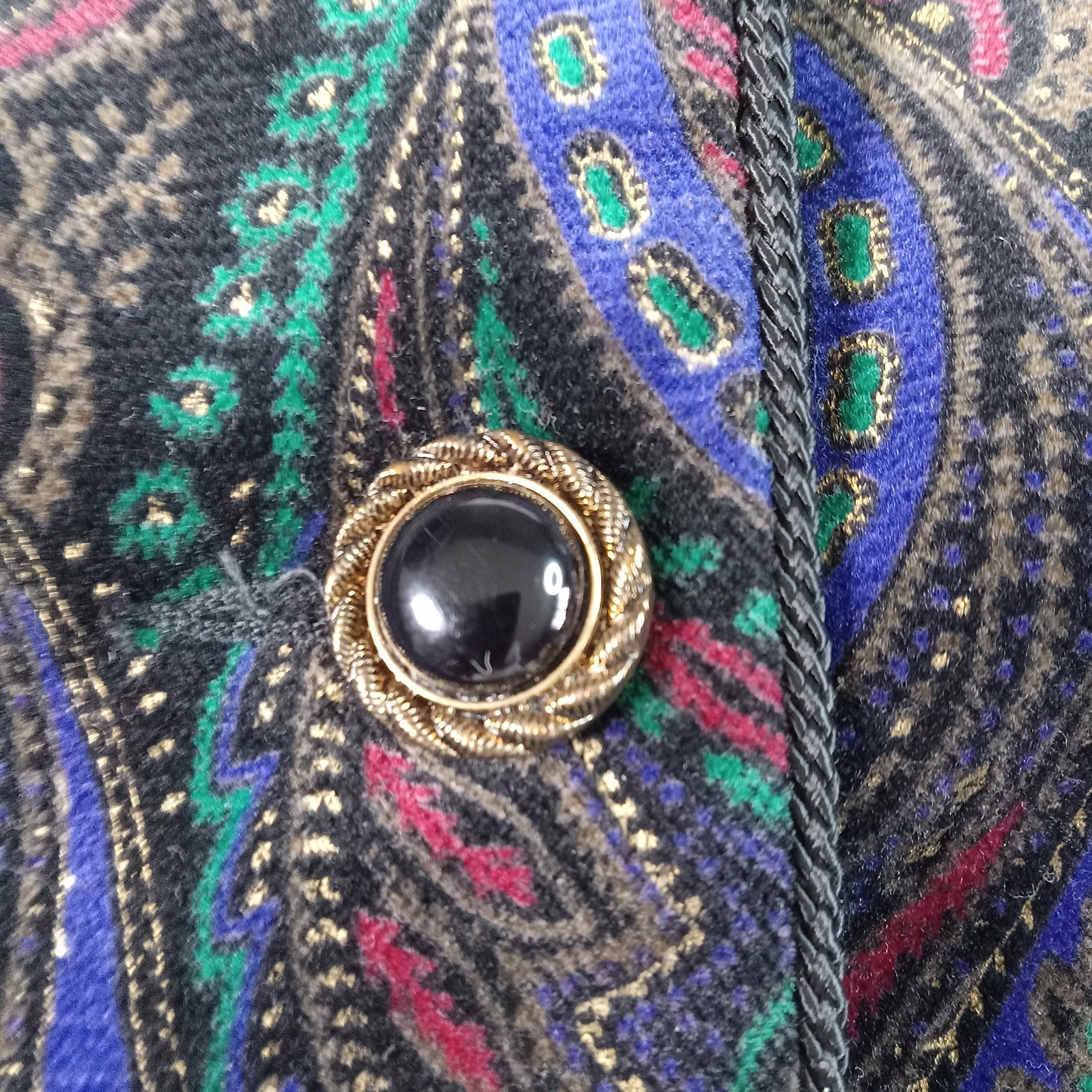 Tan Jay Velour Velvet Jacket Womens XL Paisley Lined Baroque Design Vtg 80s NWOT