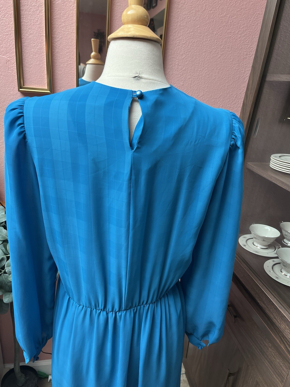 80s Vintage Alison Peter’s Gingham Light Blue Dress | Size L