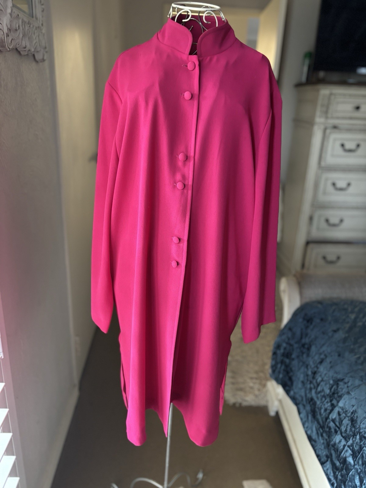 LIZ DAVENPORT Vintage Fuscia Pink Crepe Duster Coat Jacket 10 M
