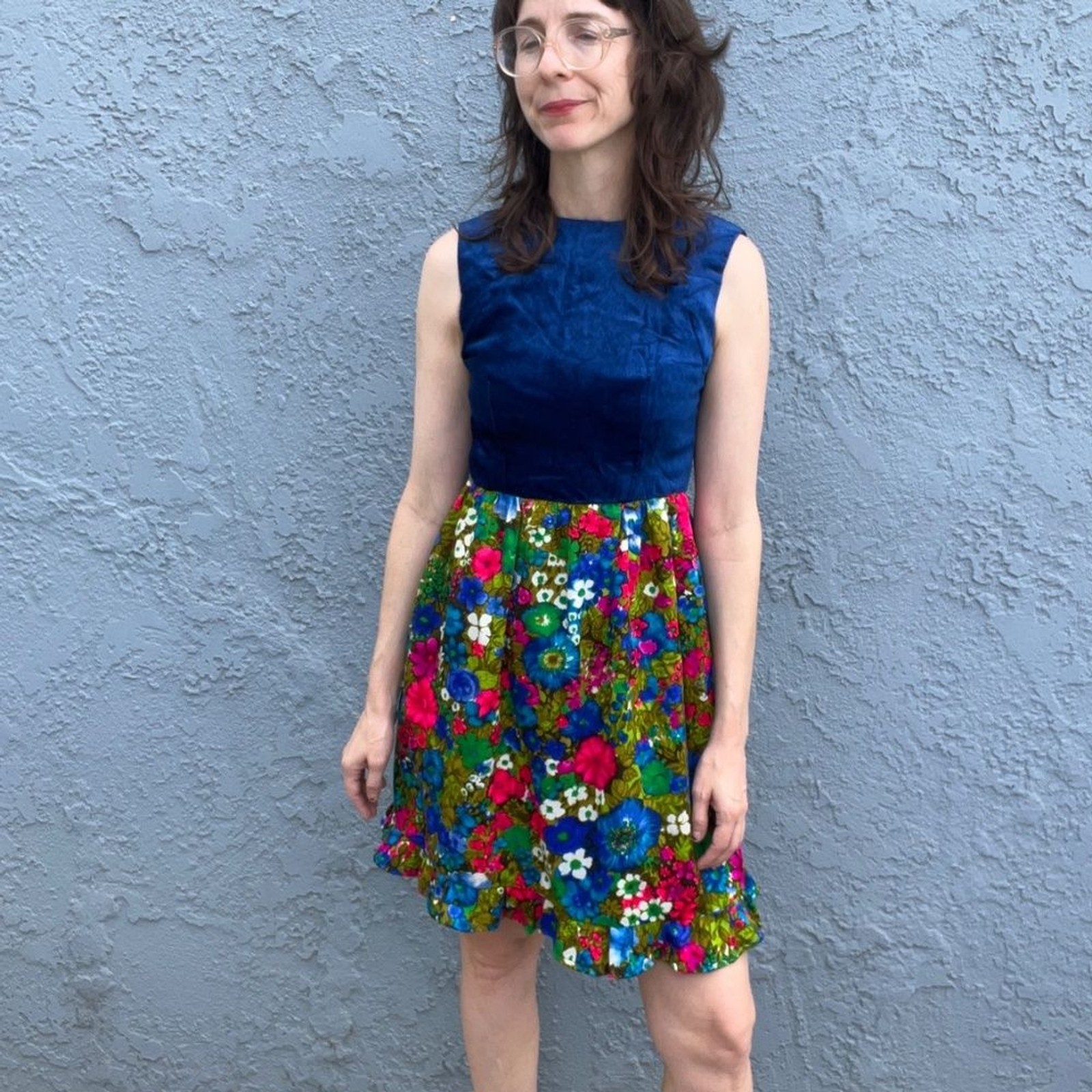 1970s Mod Dress Petite XS Floral Flower power Hippie groovy mini