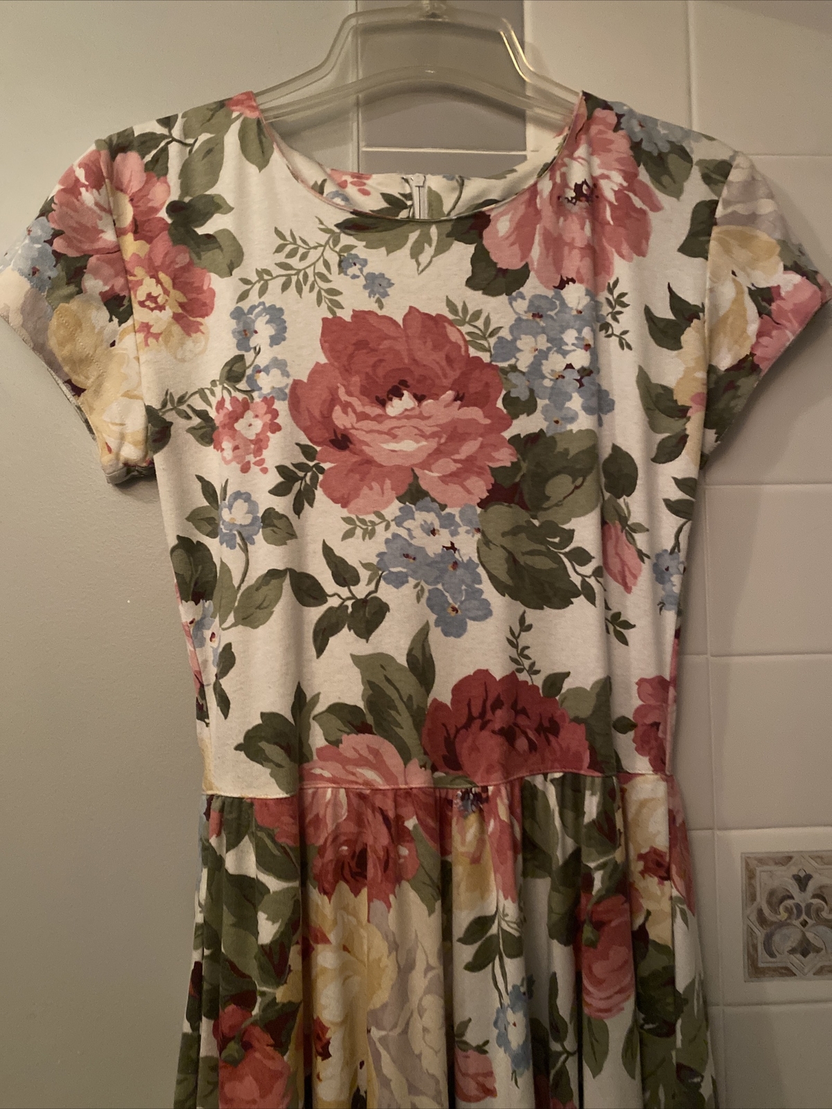 1980s Garden Modest Long Party Dress Carol Anderson California Rose Cotton Sz 4
