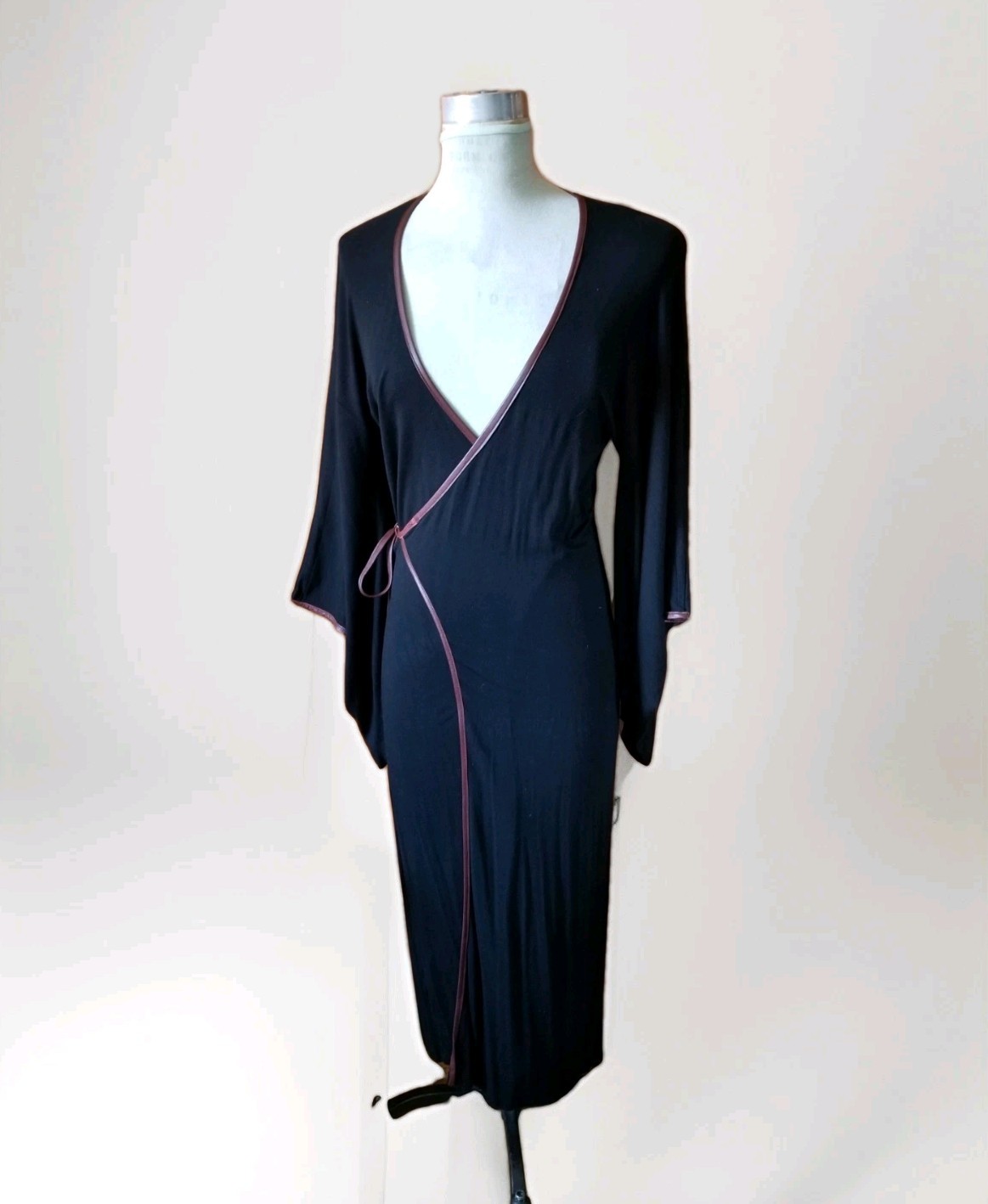 Japanese style Kimono dress Vintage black Cotton lycra Jersey dress/robe size 8