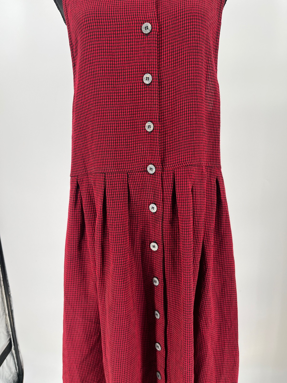 Vtg 90s FADS Red Black Gingham Grunge Dress M Button Front Cottagecore Teacher