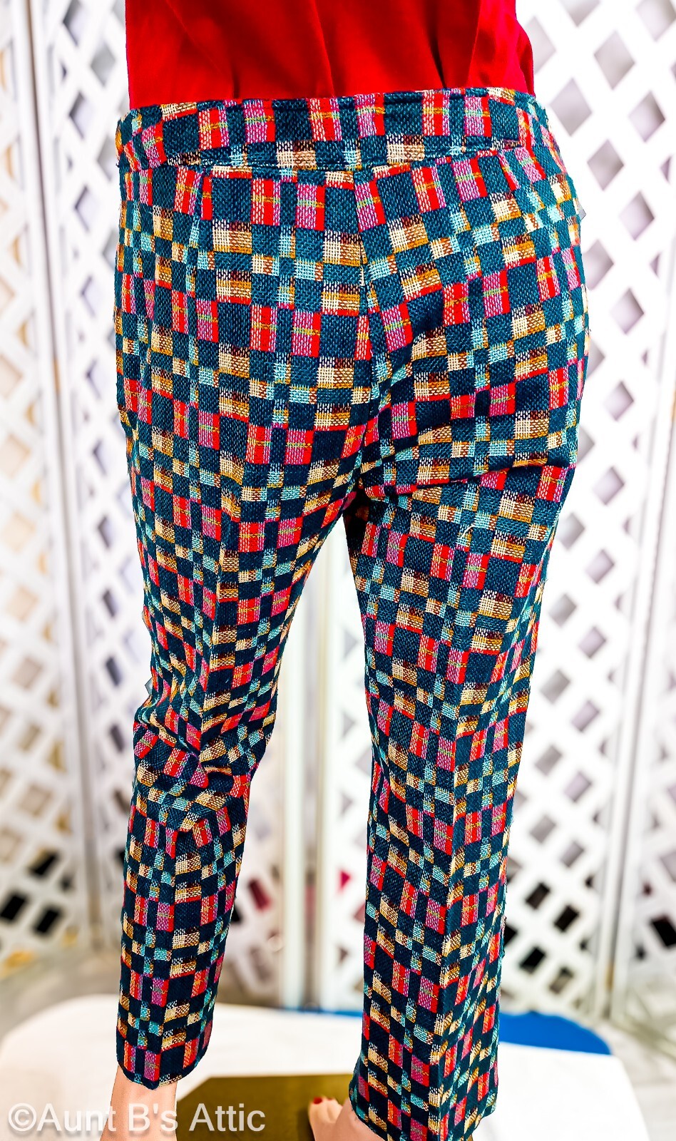 Vtg 60s-70s Raisa Ladies Multi Color Woven Acrylic Plaid Hip Hugger Pants VTG 16