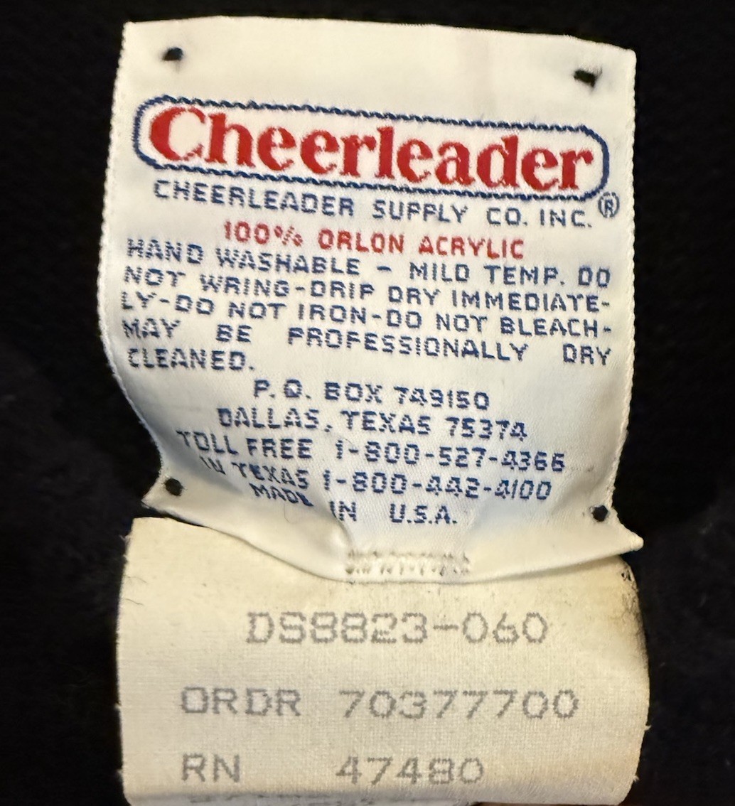 Vintage 70/80s CHEERLEADER Supply Co Cheer Sweater USA Black Scr Red White Sz 40