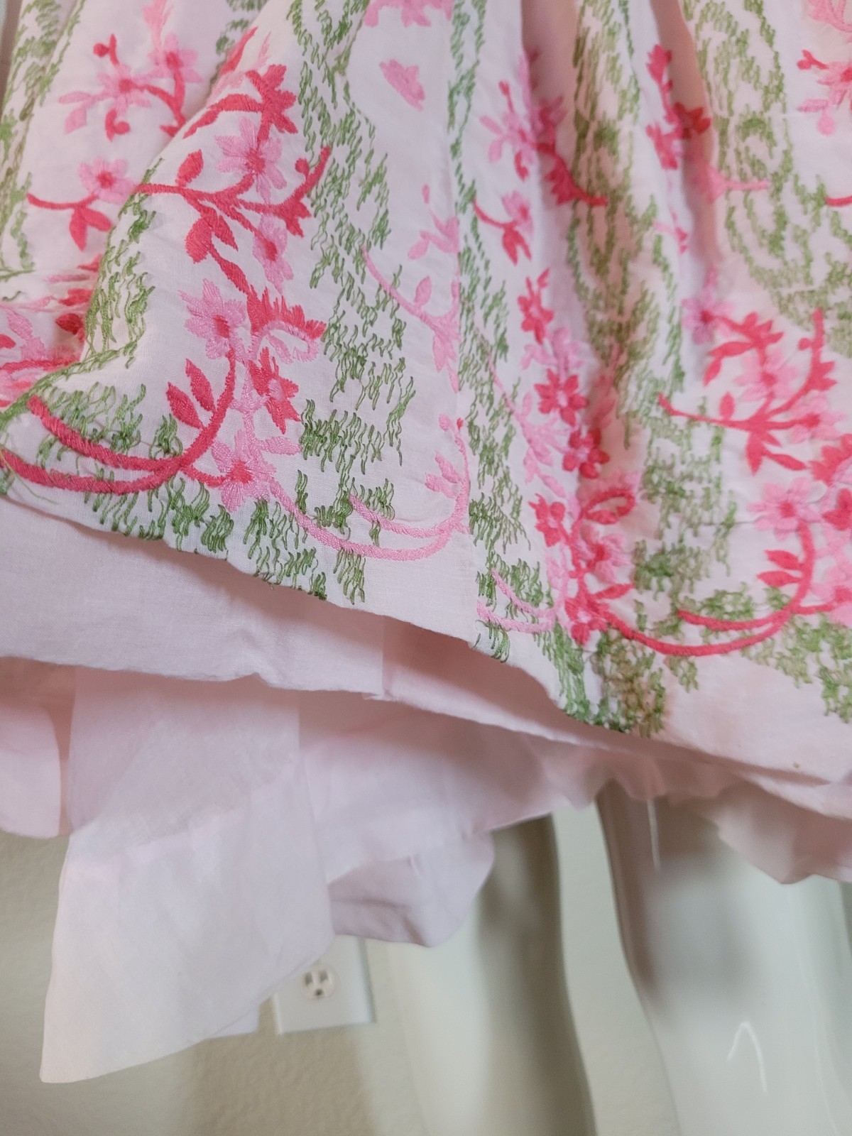 Vintage Handmade Pink Floral Embroidery Dress