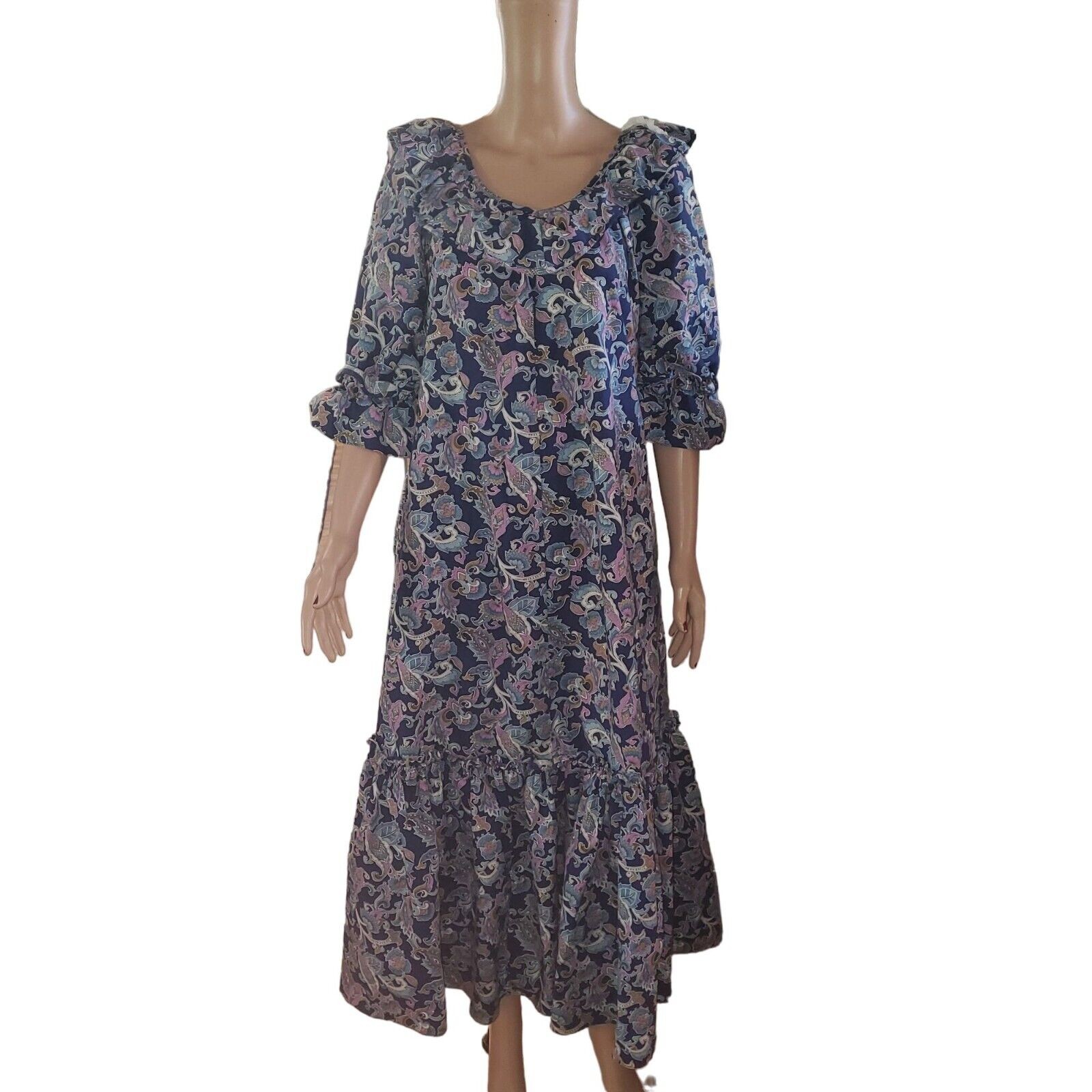 Vintage POMARE Hawaiian Floral Cotton Dress Tag 14 (fits 10) Boho Prairie USA