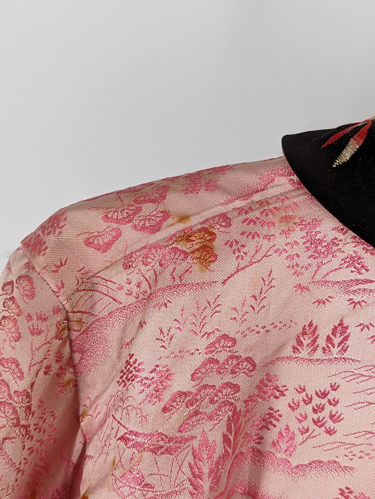 New Look Yokohama Sakaki Pink Cherry Blossom Silk Smoking Kimono Shirt Jacket
