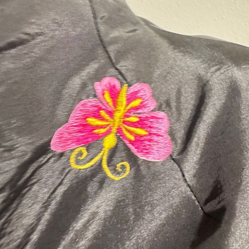 Vintage Black Silk Butterfly Embroidered Asian Style Jacket Hot Pink Trim sm/med