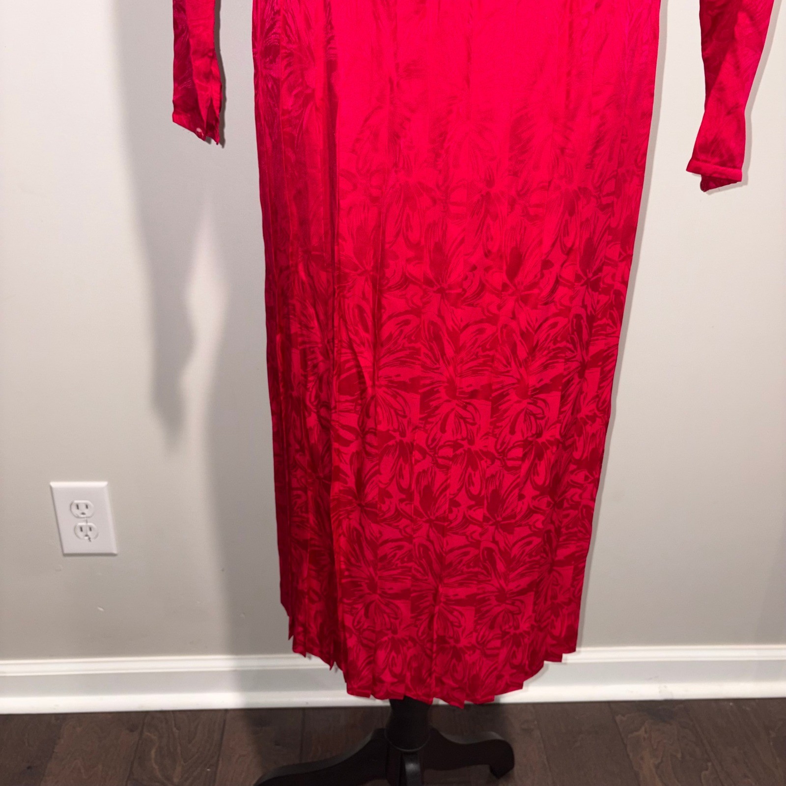 Vintage Silk Jacquard Midi Dress 80s Mob Wife Women 10P Red Argenti Petites