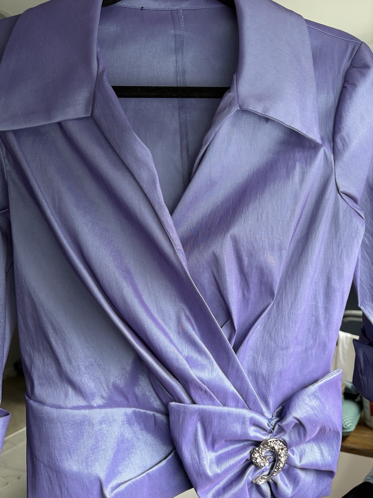Vintage Formal Purple Metallic Blouse with Rhinestone Embellishment Women’s M
