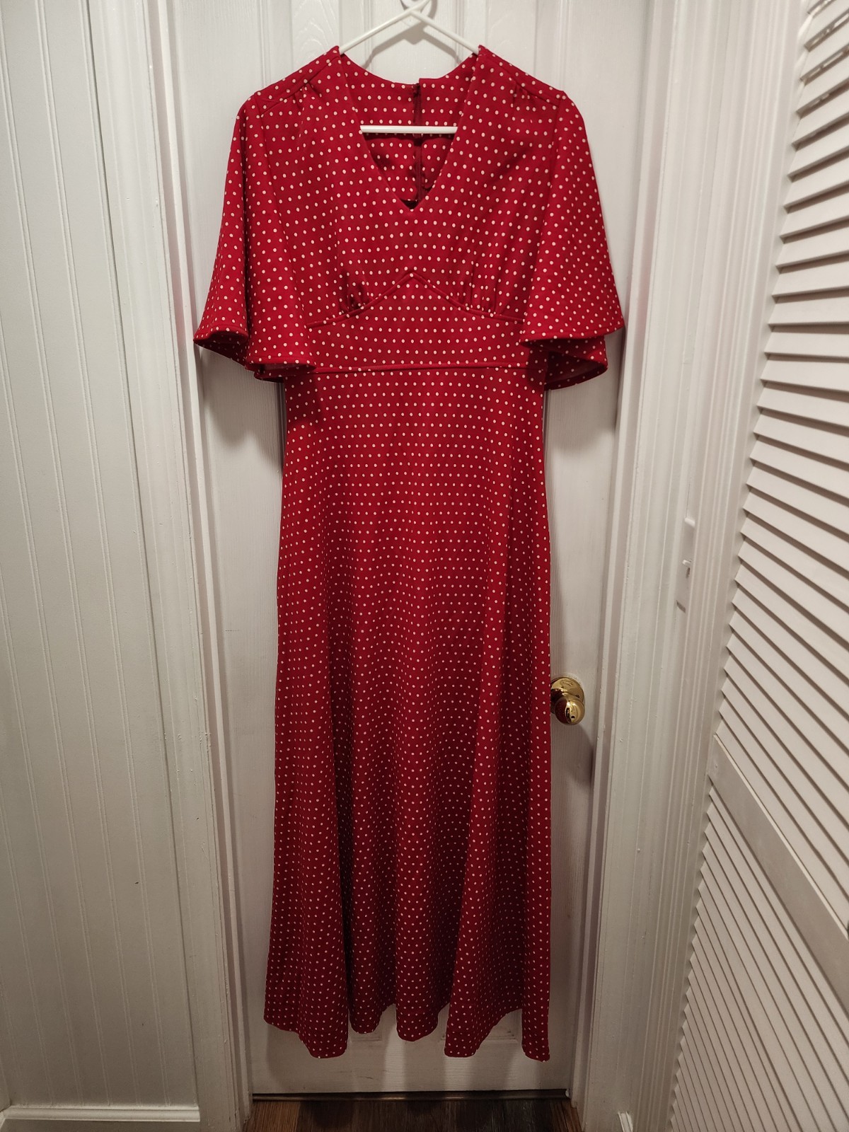 Vtg 60 70s Vicky Vaughn Red Polka Dot Fit Flare Flutter Sleeve Maxi Dress Sz Med