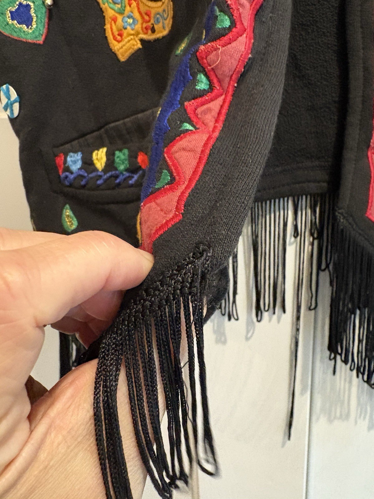 Vintage Joujou Artsy Fringed Embroidered Beaded Appliqué Western Vest Sz M