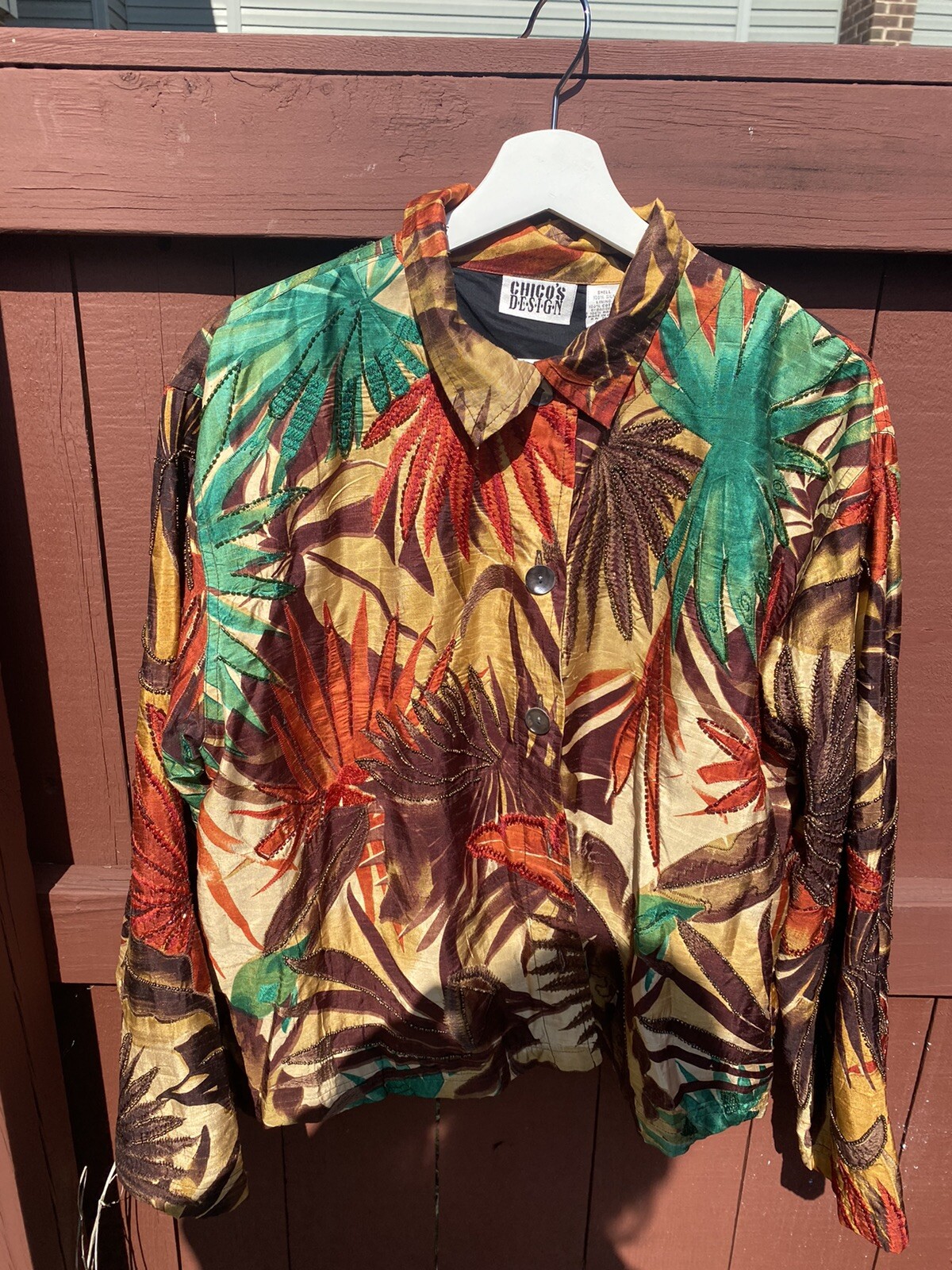 Vintage New Chico’s Design Silk Maui Roadster Jacket Embroidered Hand Beaded 