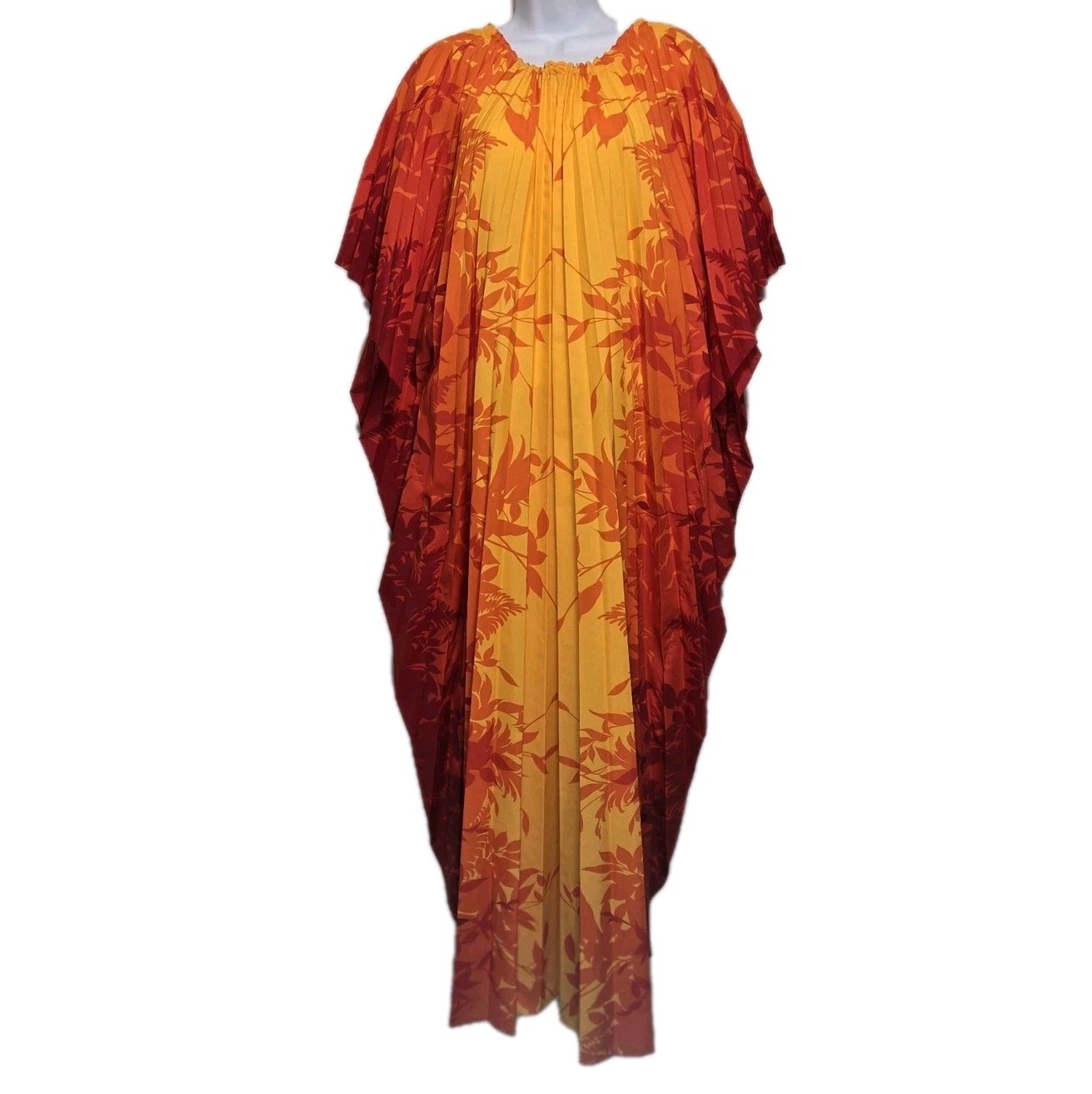 Vtg Resort Line Hawaii Orange Vacation Tropicl Beach Romantic Kaftan Dress OSFM