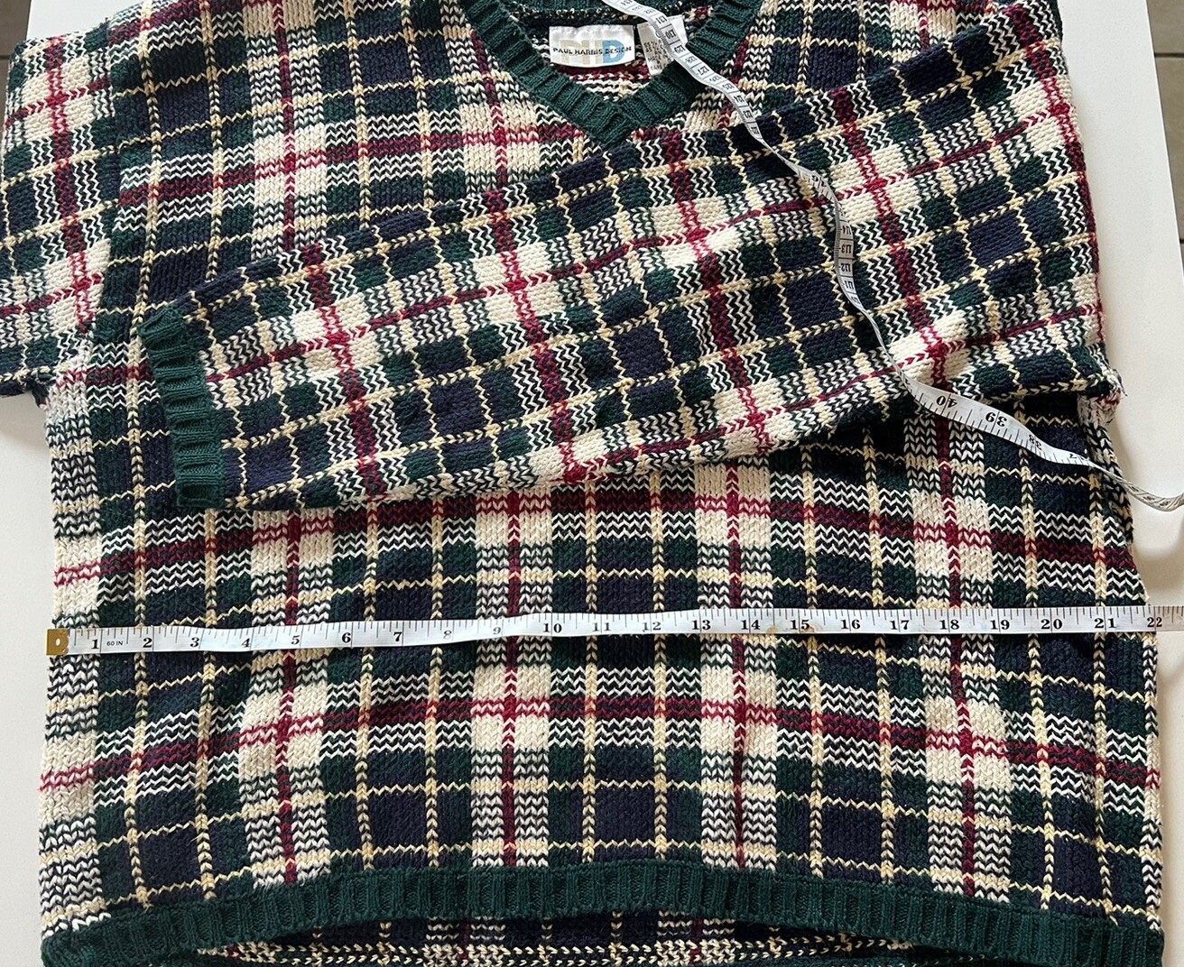 Vintage Paul Harris Knit Sweater Women’s Size Large Navy Green Cream Plaid