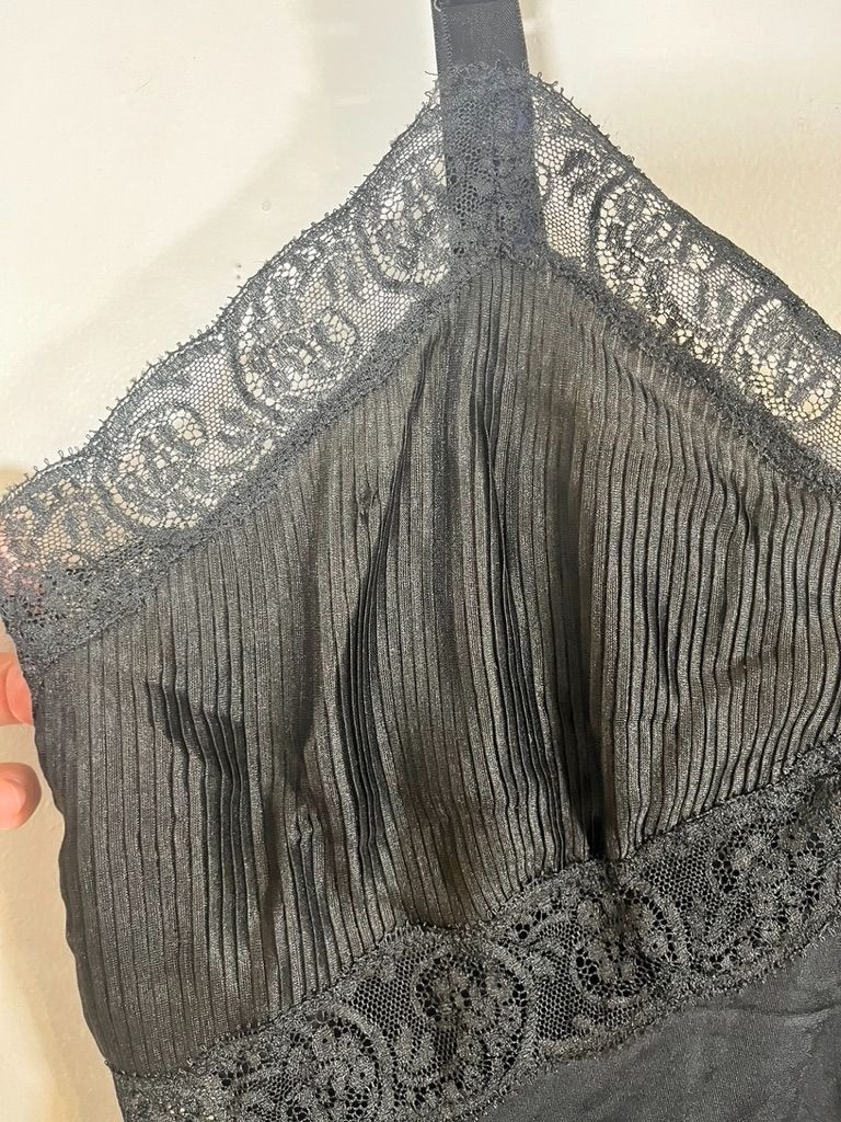 Vintage Floral Lace Lingerie Slip Dress Black 38 Retro Festive Sexy Feminine 60s