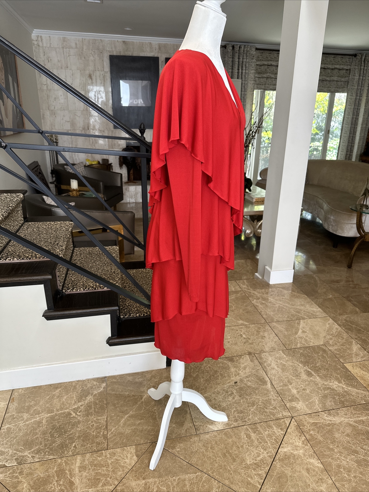 Holly Harp From Bergdorf Goodman Vintage 70s Iconic Red Tiered Jersey Dress S