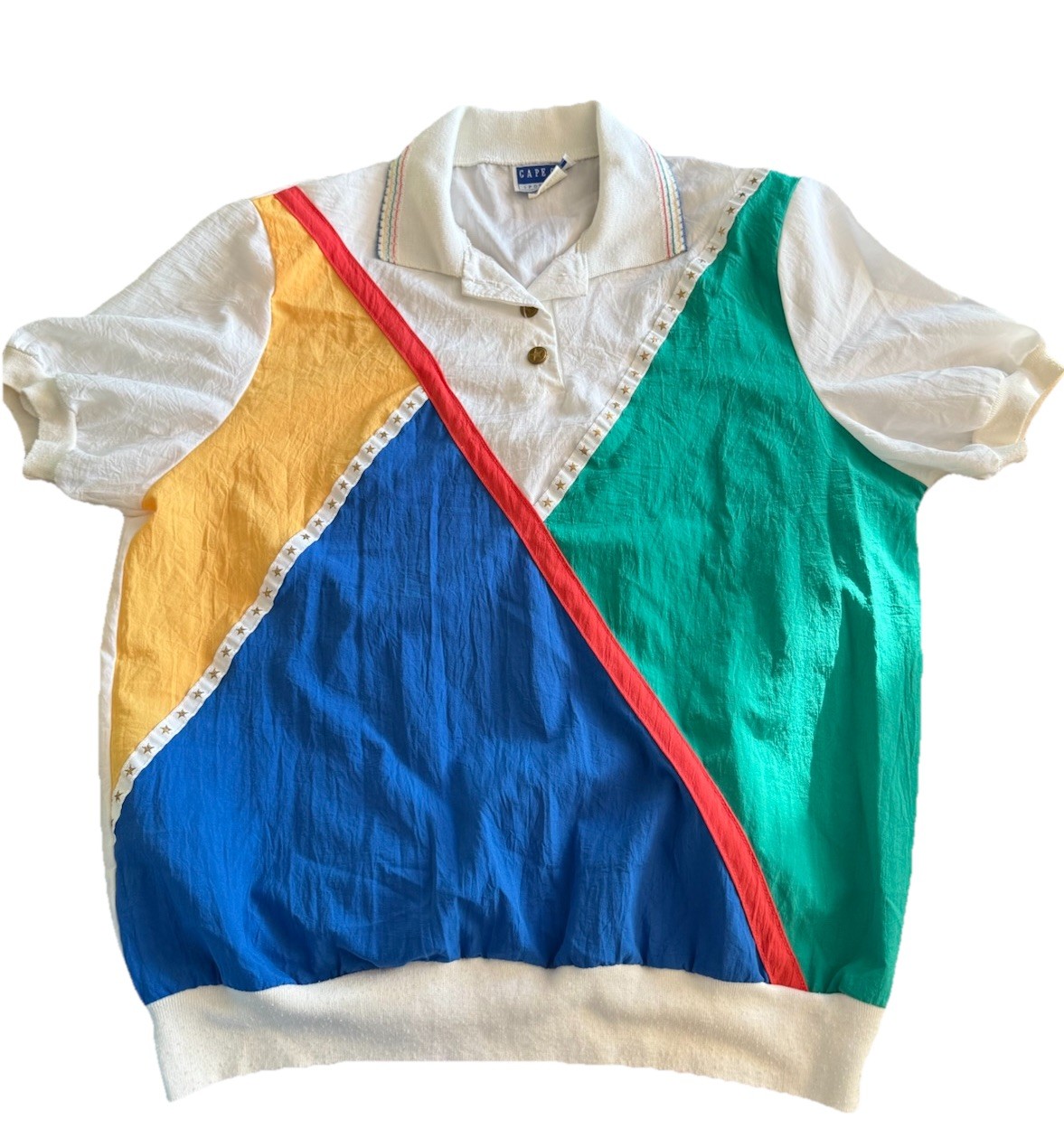 Vintage 70s 80s 90s Womens Sportswear Color Block Polo T Shirt Stripe Size 16