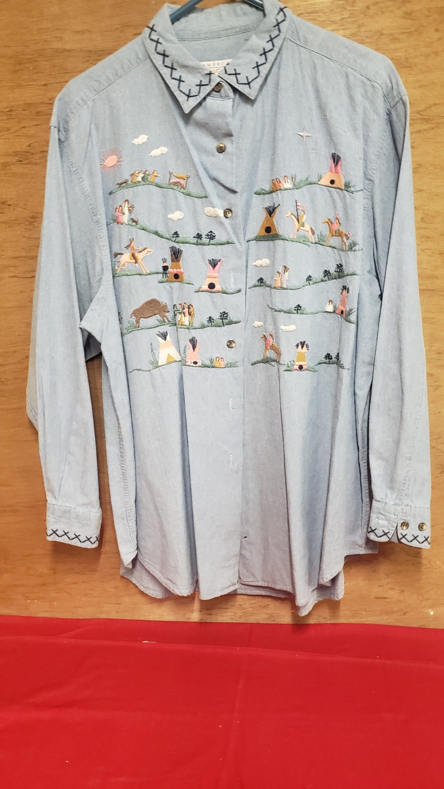 Cambridge Dry Goods Vintage Embroidered Native American Theme Button Up 16