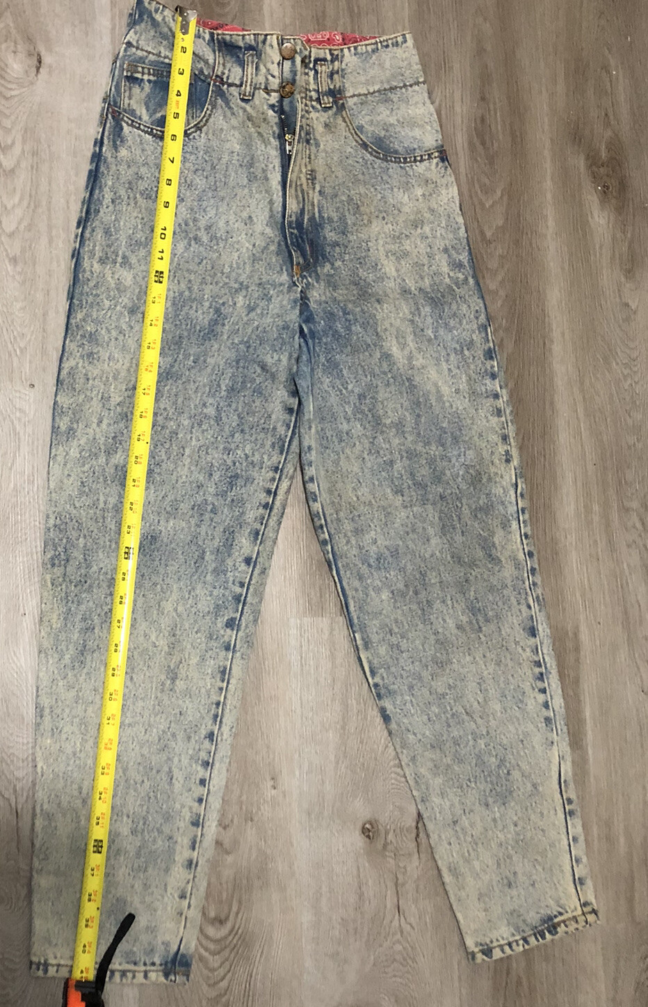 Vintage Breaker Acid Wash Blue Jeans Red Sz 3 Womens Bandana material in Waist