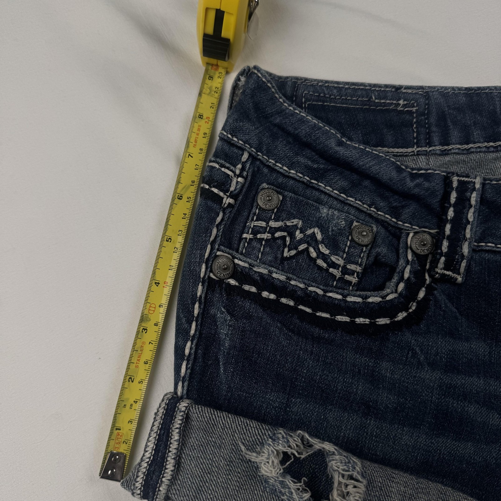 Miss Me Denim Shorts Womens 28 Blue Rolled Cuff Contrast Stitch Pockets Casual