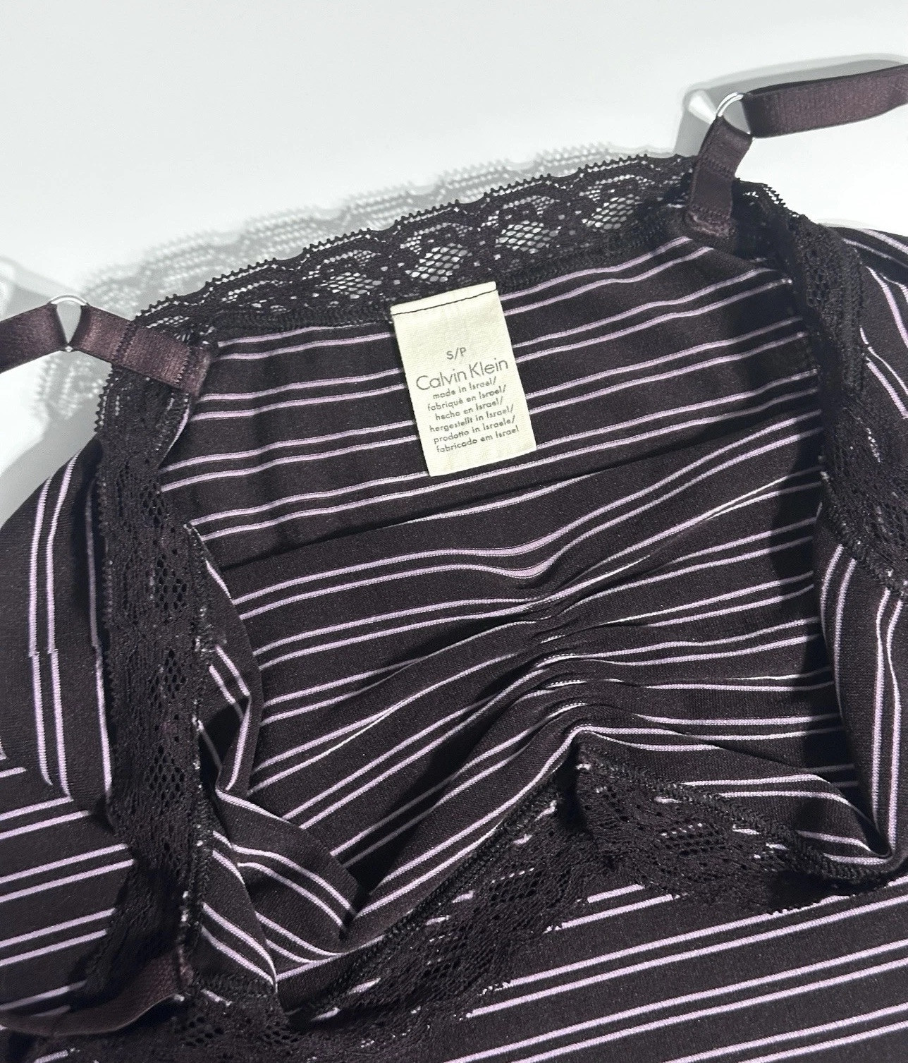 Vintage Y2K Calvin Klein Camisole Small Plum Seamless Stretch Striped Lace Trim