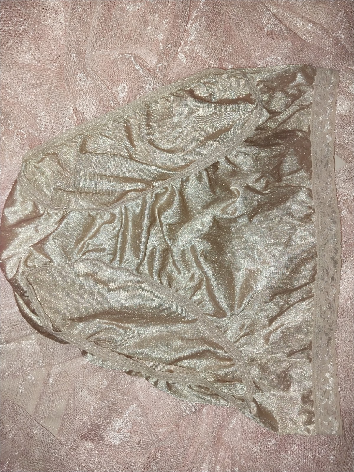 VTG SILKY NYLON HANES HIGH LEG LACE WAIST SHIMMY PANTIES SAND TAN HUE SZ 10 NEW