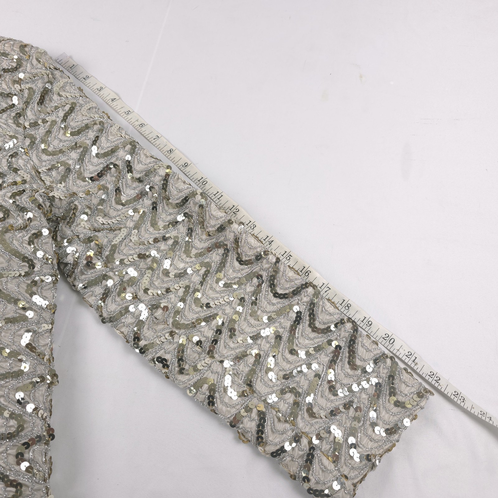 Vintage 80s Miss H MEDIUM Union Handmade Sequin Evening Jacket Open Front Silver