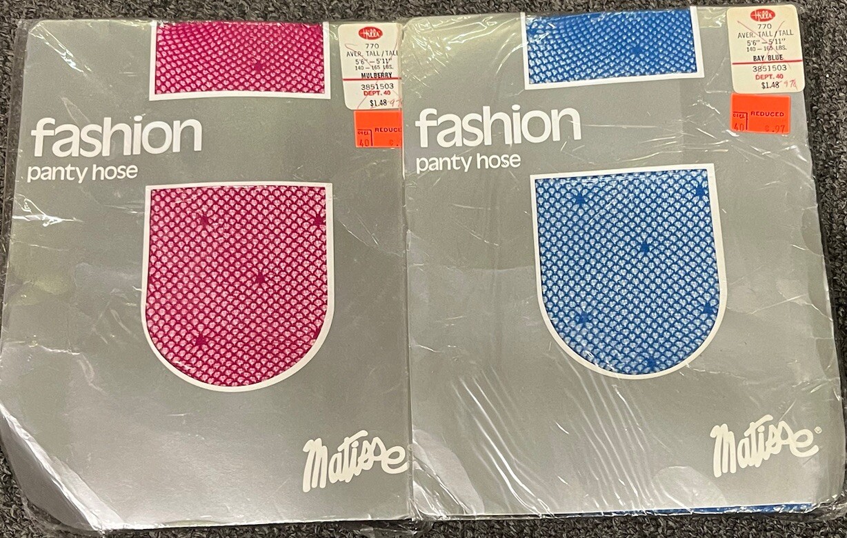 Vintage Fishnet Pantyhose Lot of 2 Pink Blue Matisse 90s Average Tall