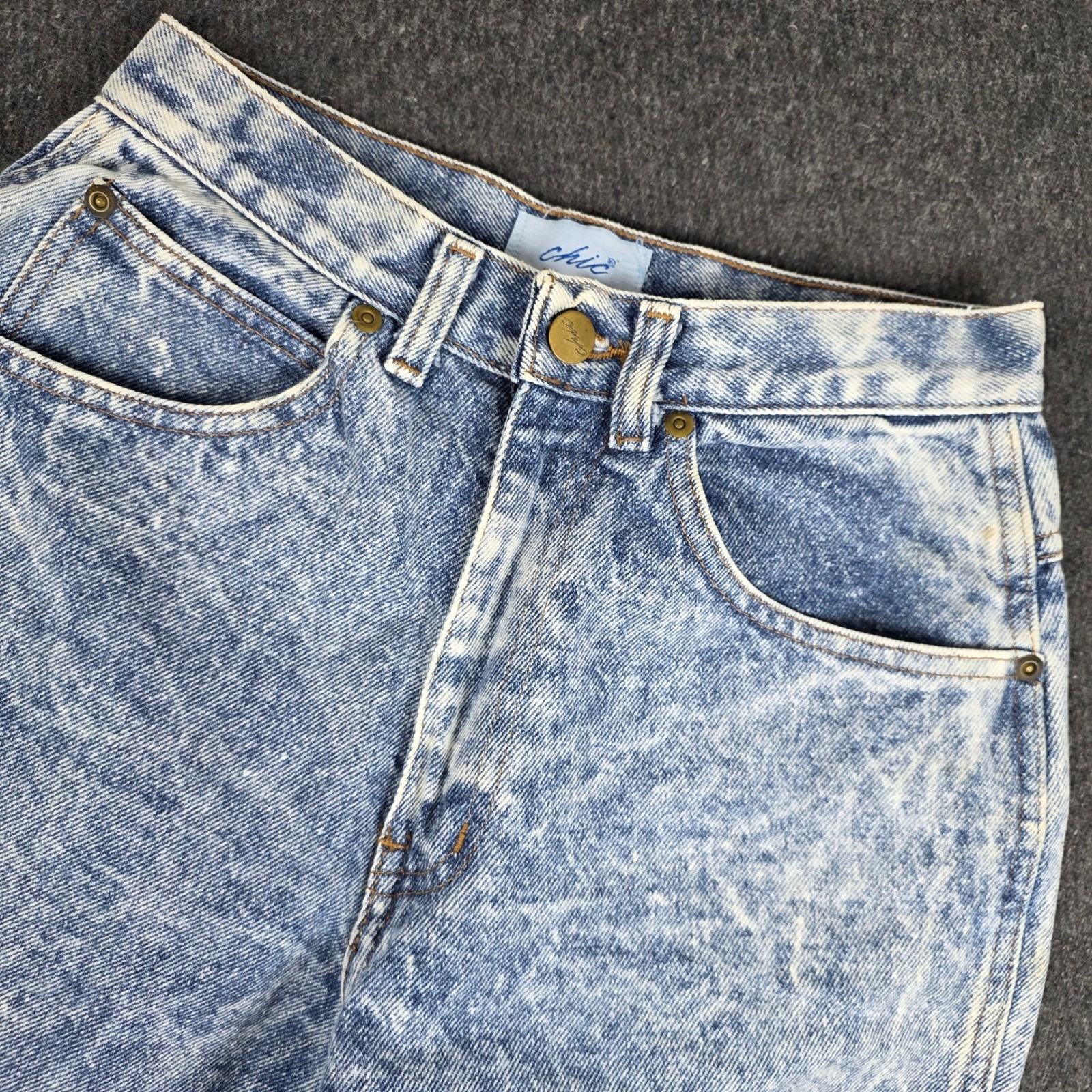 Chic Jeans Women 12P Blue Acid Wash Vintage High Waisted Tapered Mom Denim