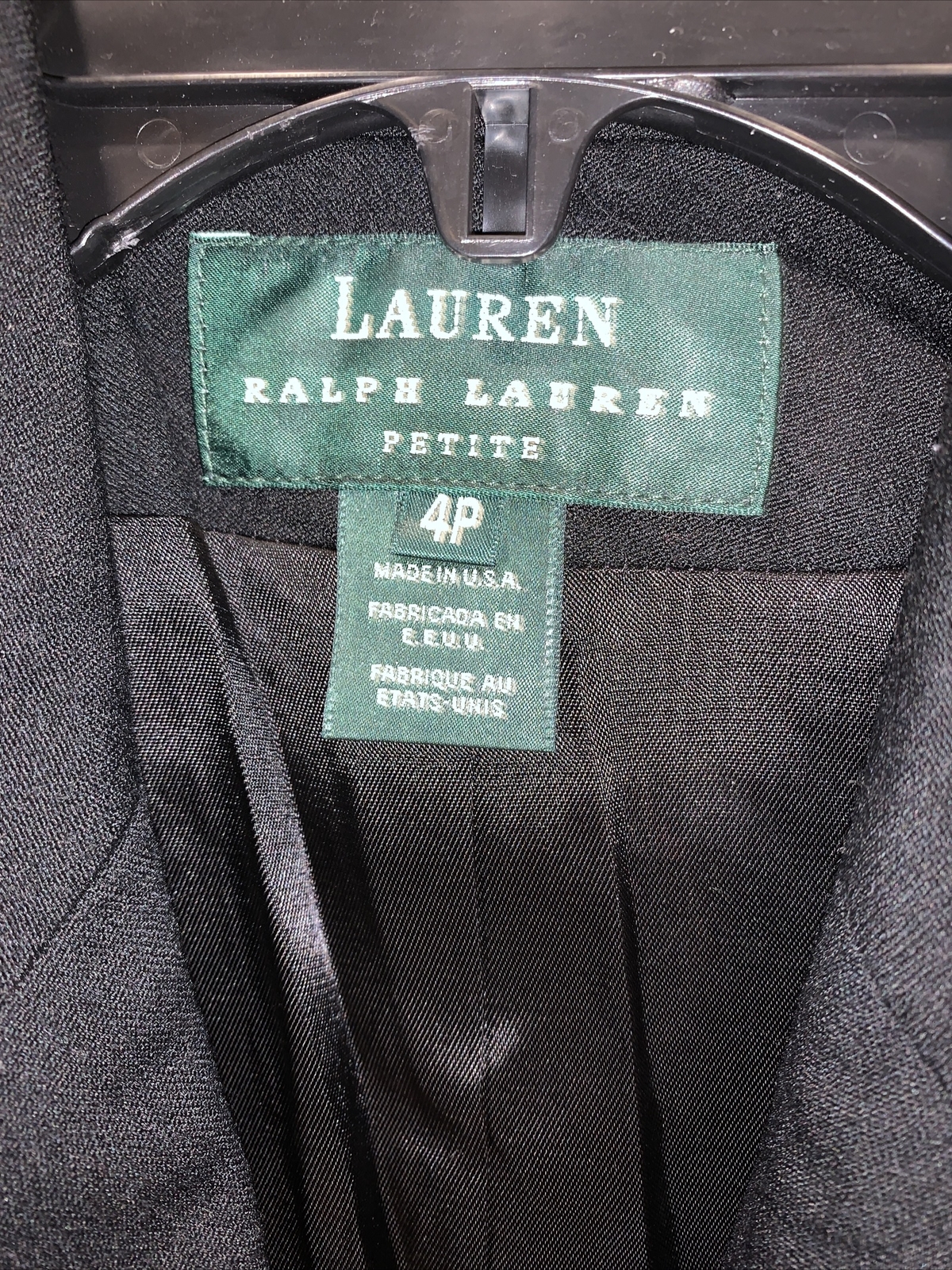 Womens 4P Wool Blazer, Black, Lauren Ralph Lauren Logo Royal Crown USA