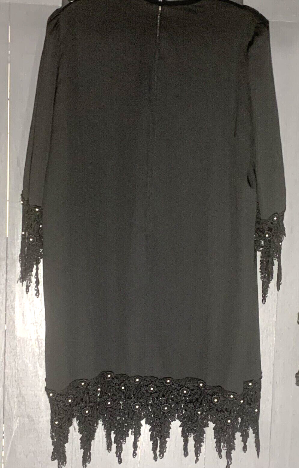 Vintage Jo Hanna York By Joan Davis Dress Black Cocktail with Lace Trim Sz 18