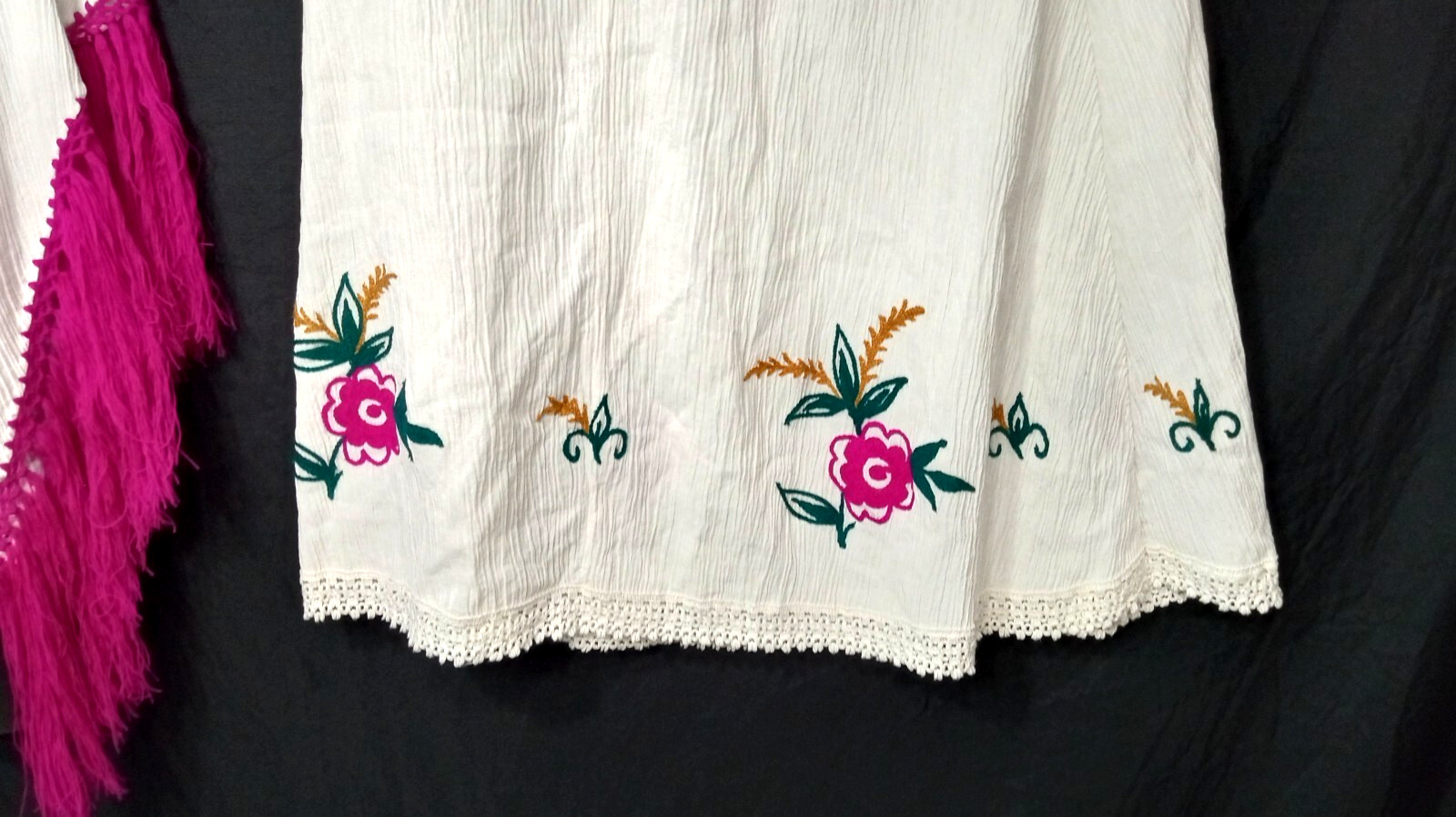 Mediterranean VTG Embroidered Floral & Fringes Women’s Outfit skirt top scarf