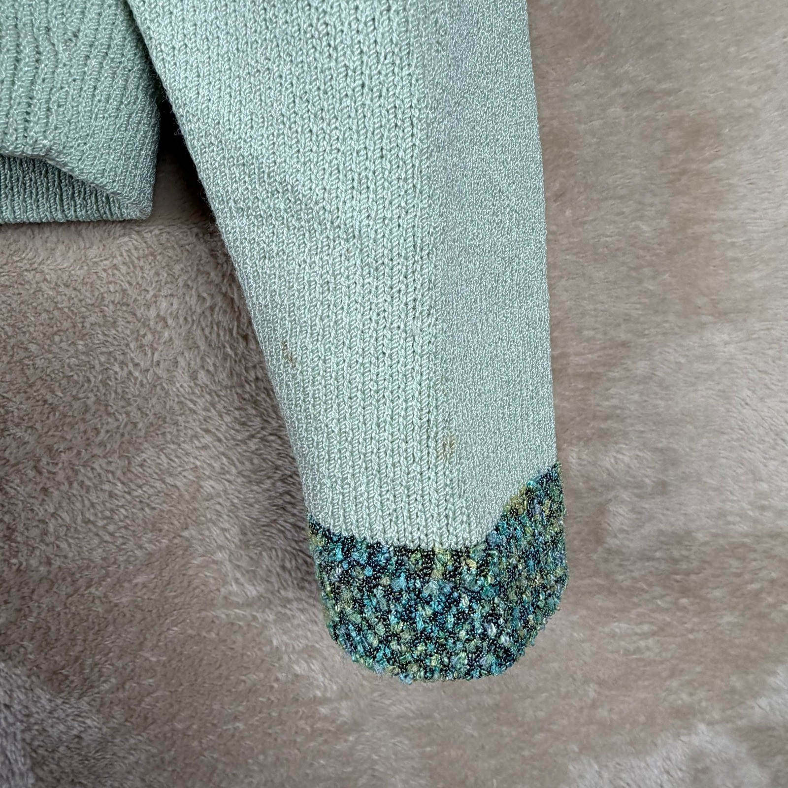 J.S.S. Vintage Mint Green Wool Blend Knit Skirt Set Petite Made in USA Cardigan