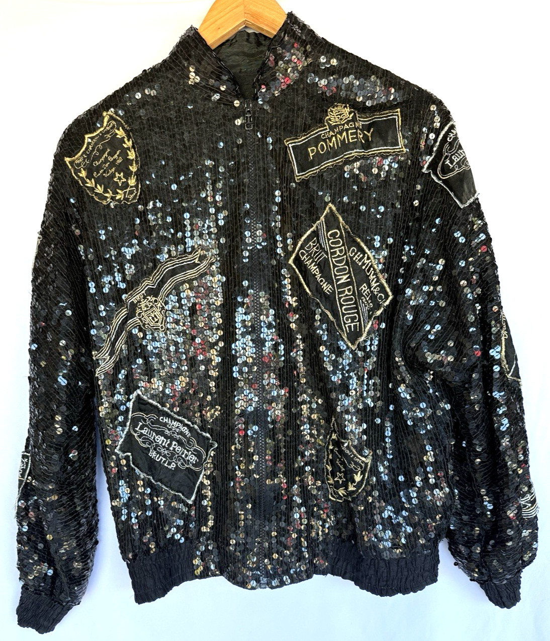 Vintage 80s MODI Silk Sequin Womens Jacket Champagne Label Size M Glam Maximalis