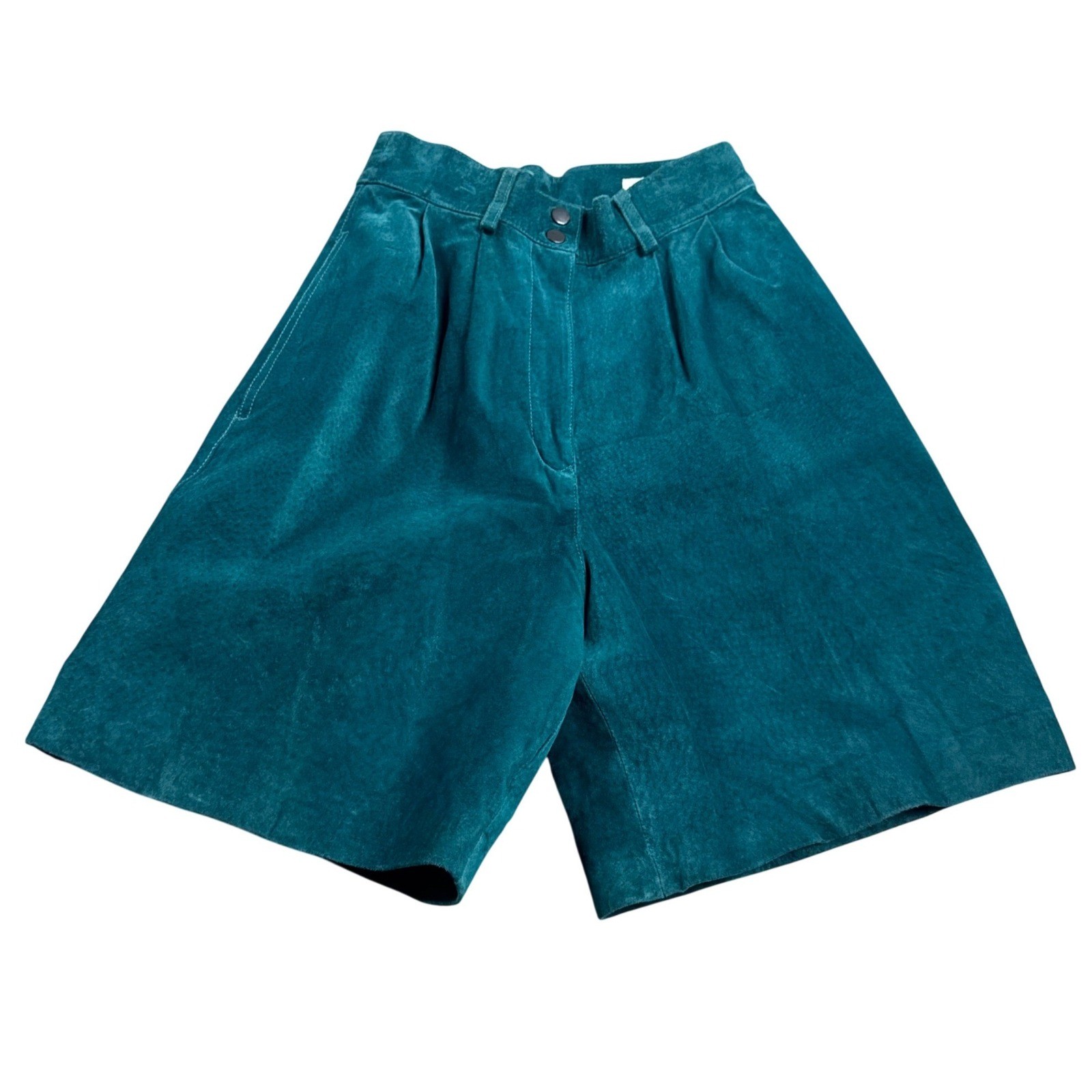 David Hollis VTG Teal Green Suede Leather High Waisted Shorts S/XS Retro Classic