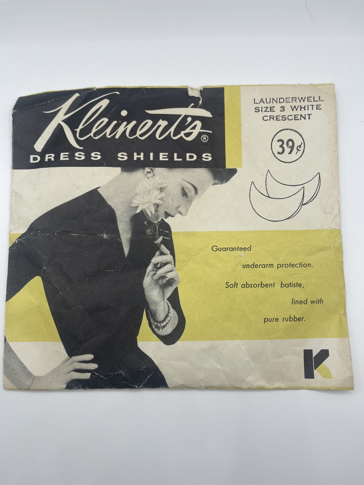 Vintage Kleinert’s Dress Shields Size 3 White Crescent Shaped New Open Package