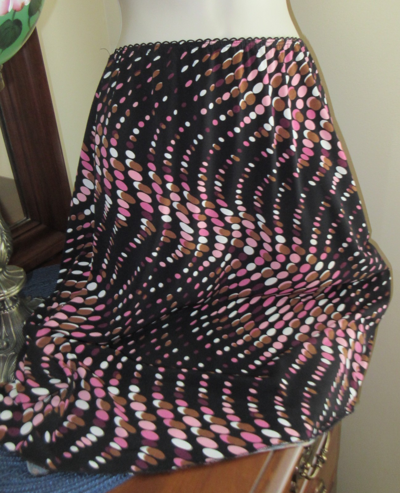 RARE 70’s MOD GIORGIO FIORLINI blk pink stretch poly half slip skirt sz S USA