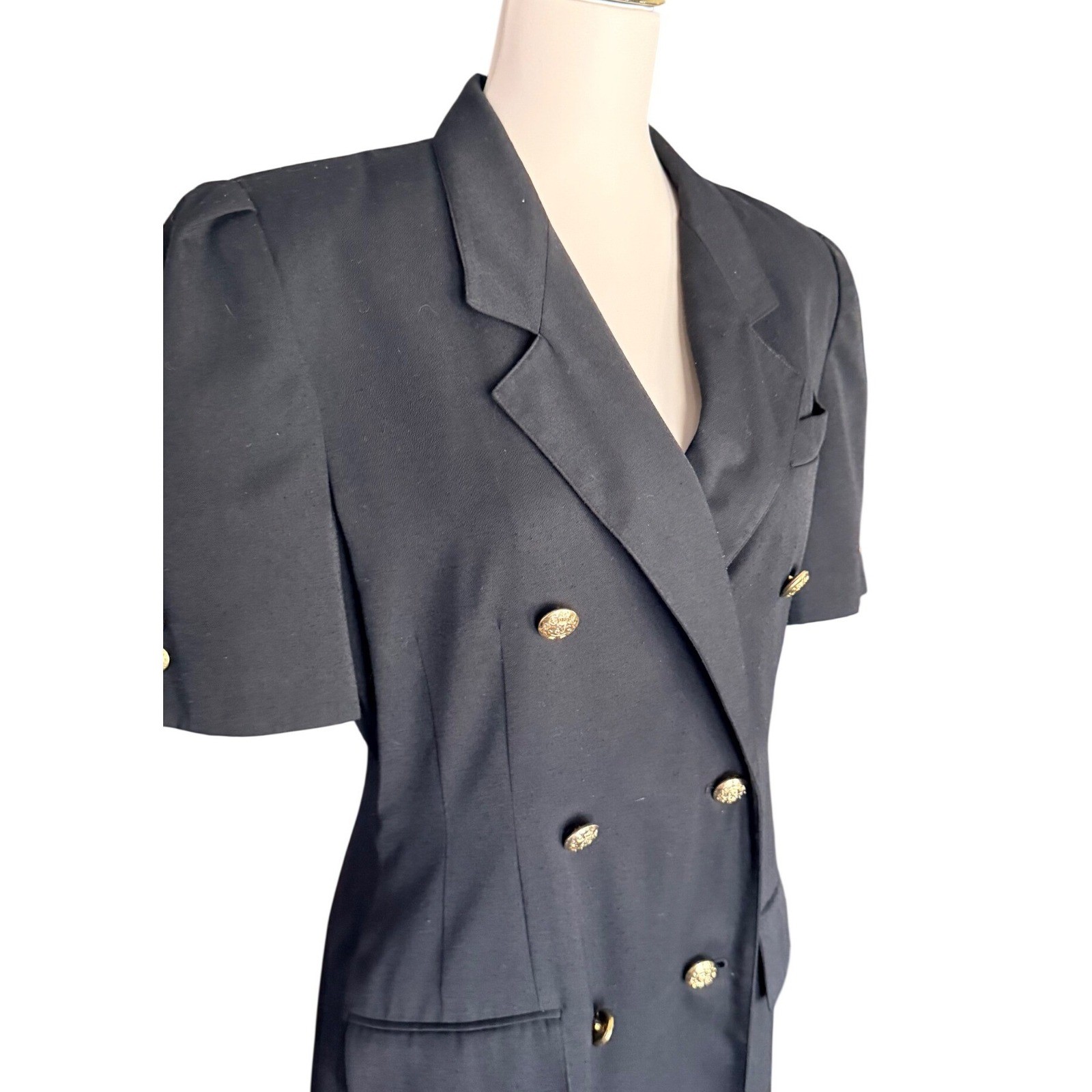 Kasper for ASL Vintage Black Double Breasted Blazer Dress Gold Buttons Size 8