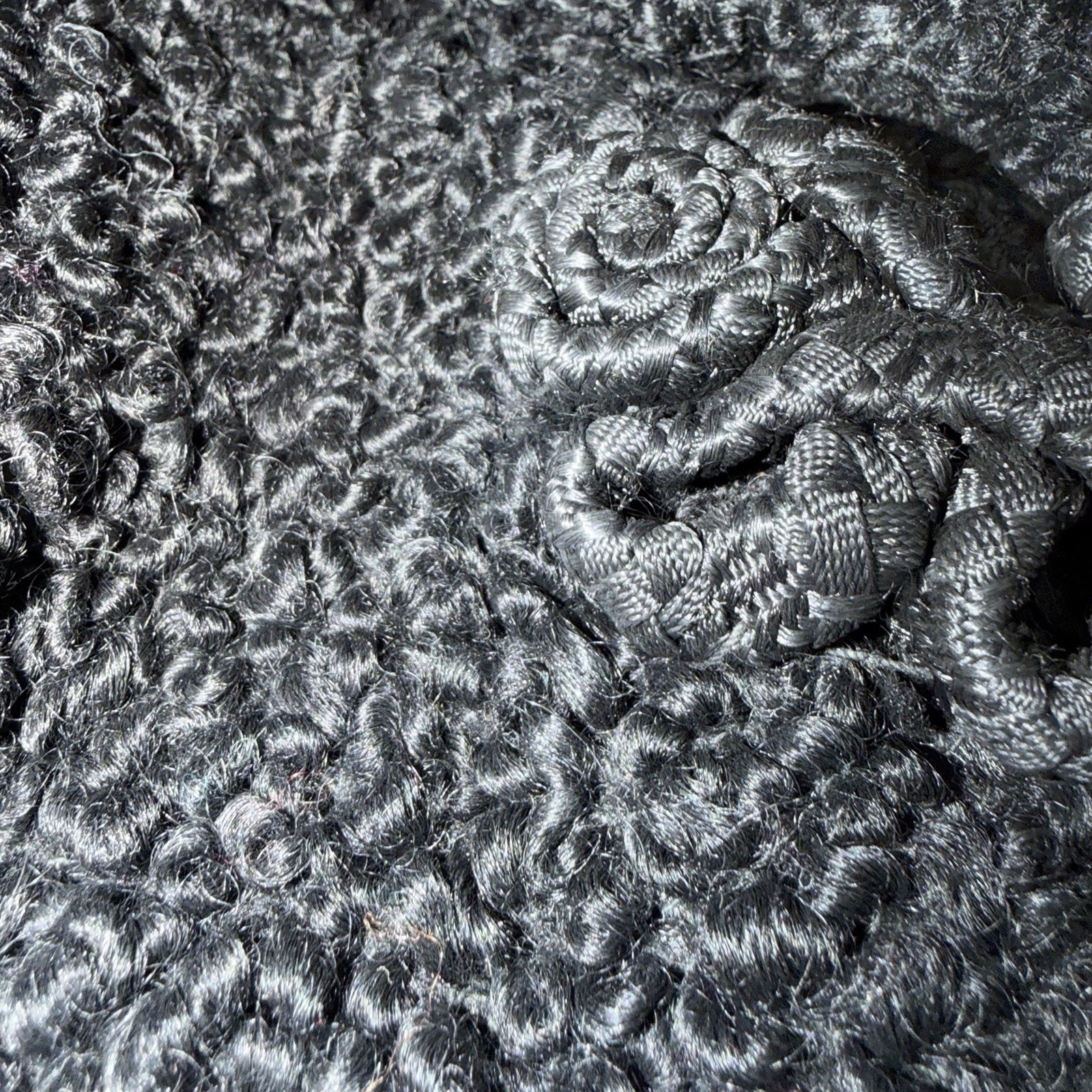 Vintage Curly Lamb, Long Women’s Coat Barrel Button Closures, Black Fur, Elegant