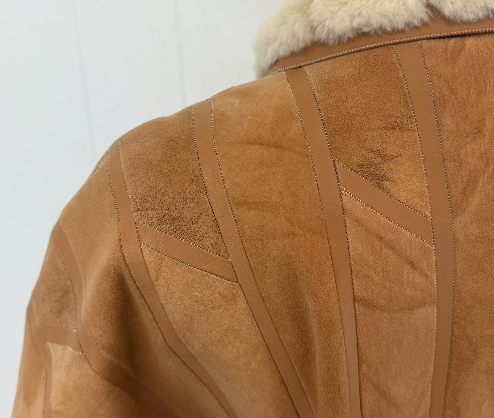 Vintage 1970s 80s Krizia Italy Brown Suede Leather Chinchilla Fur Coat Jacket