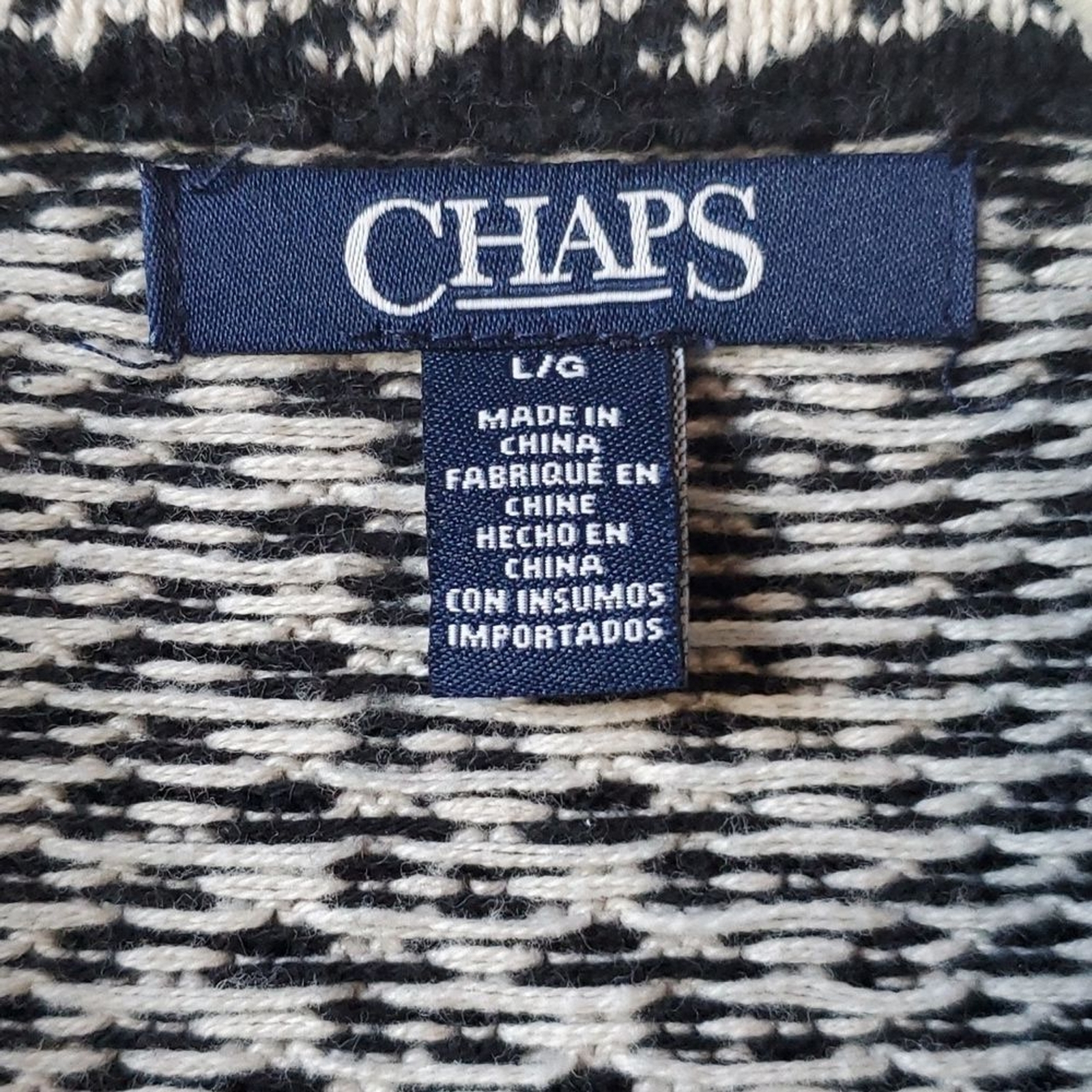 CHAPS HOUNDSTOOTH MOTO STYLE SWEATER KNIT VEST SIZE LARGE BLACK CREAMY WHITE
