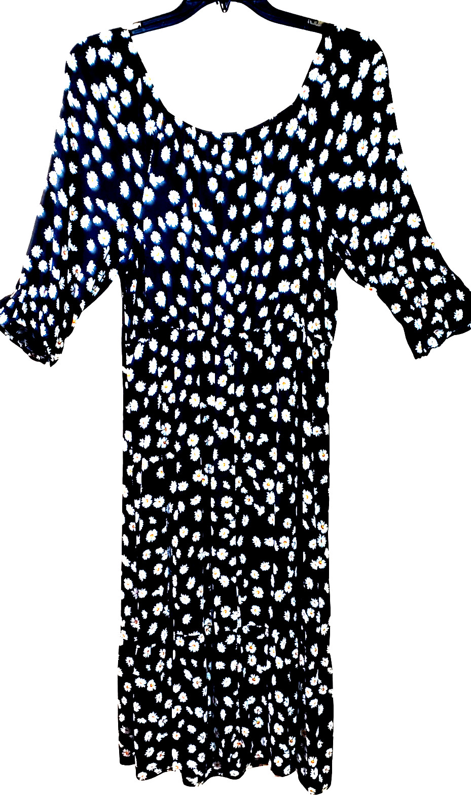 Mlle Gabrielle Women’s 1X Black Daisy Floral Ruched Midi Dress Puff Sleeves
