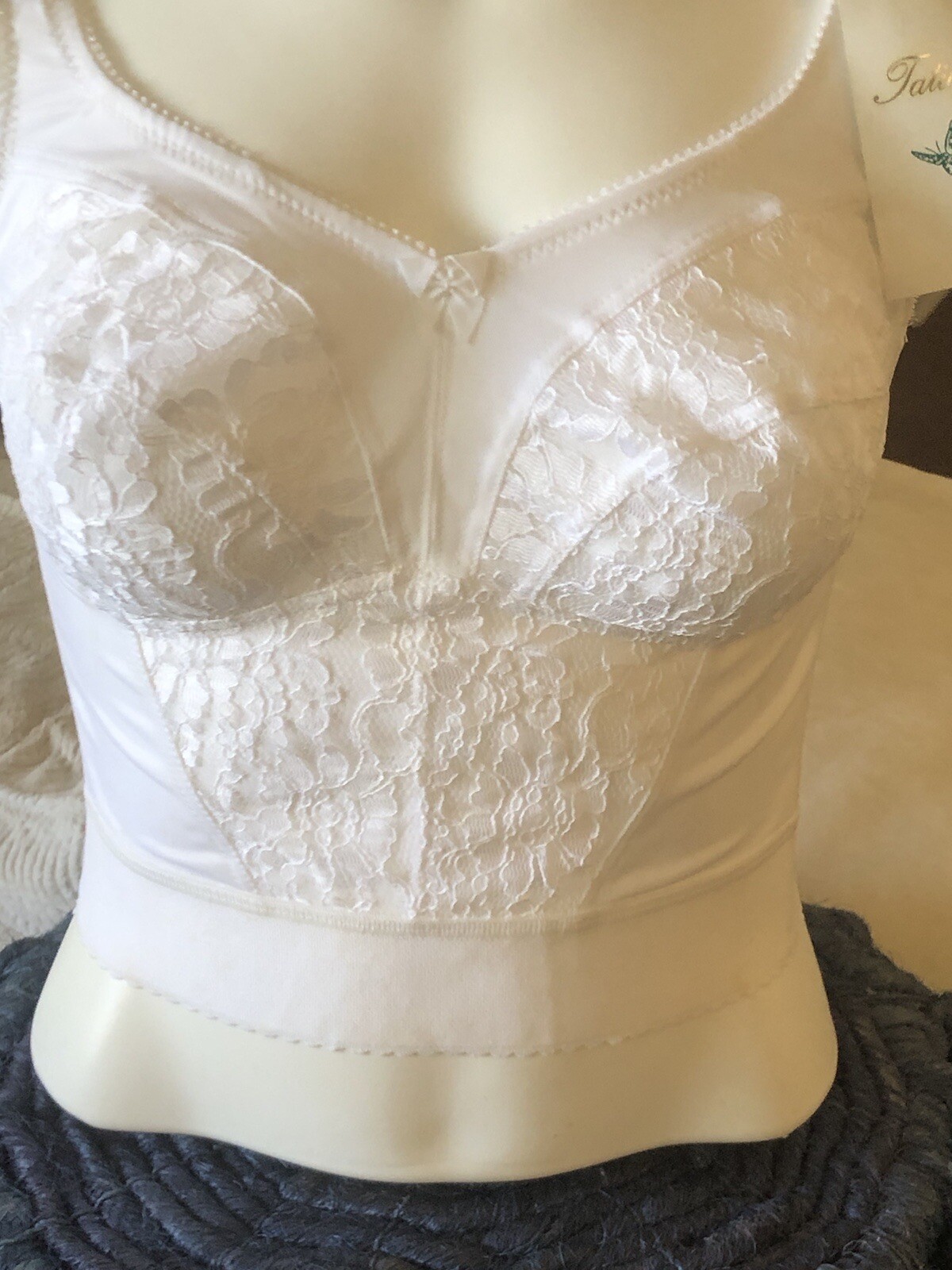 LONG LINE BRA VINTAGE LINGERIE 36 F STRETCH BRA Pin Up White New With Tags
