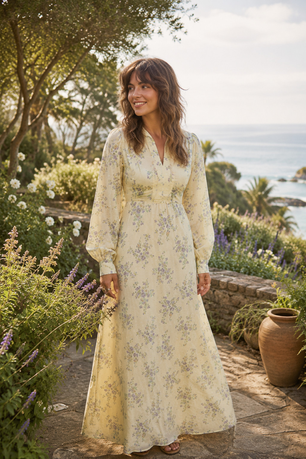 Vtg 70s ditsy floral long sleeve prairie wedding dress, 1970s boho hippie flower