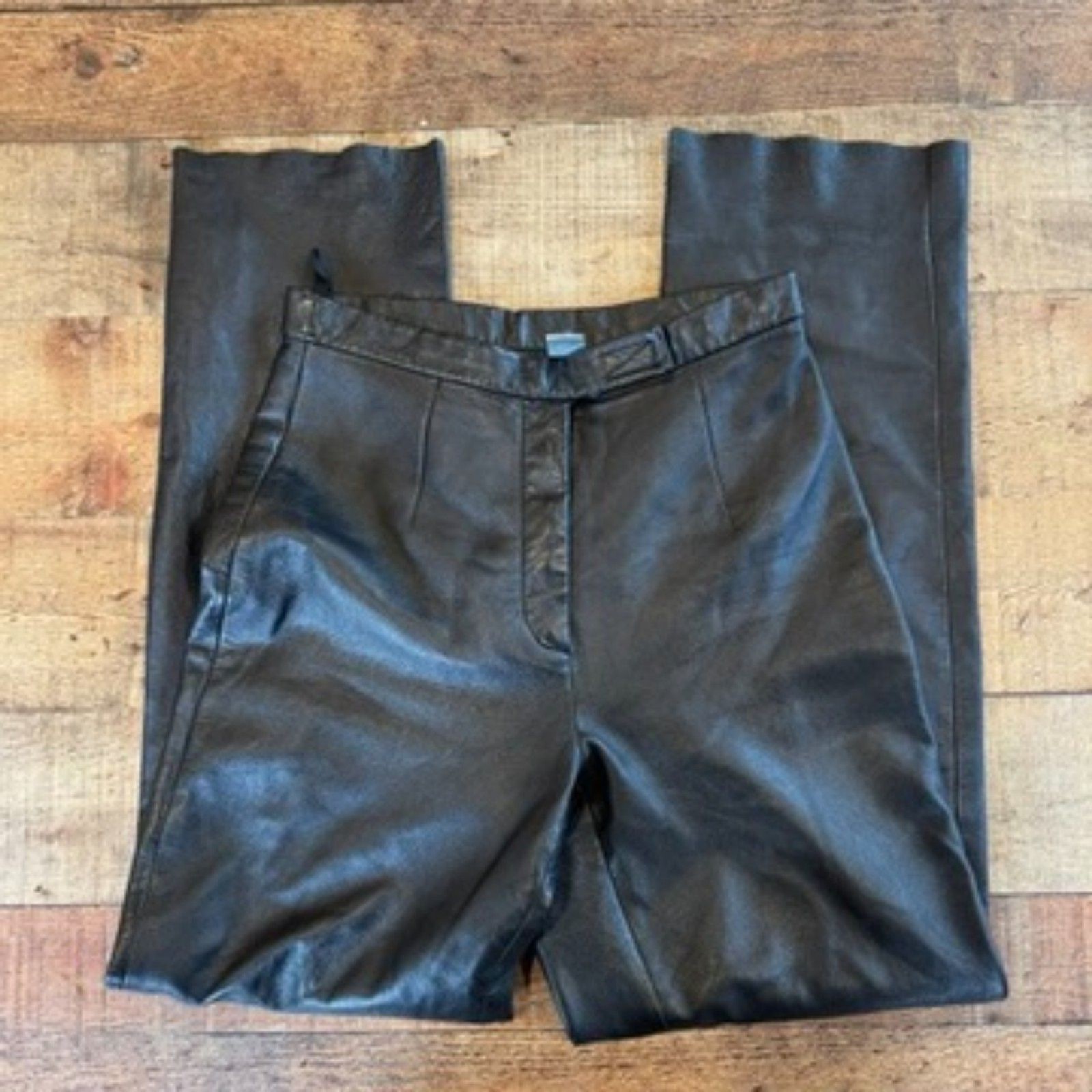 Vintage Jaqueline Ferrar Black Leather Pants Straight Leg Size 6