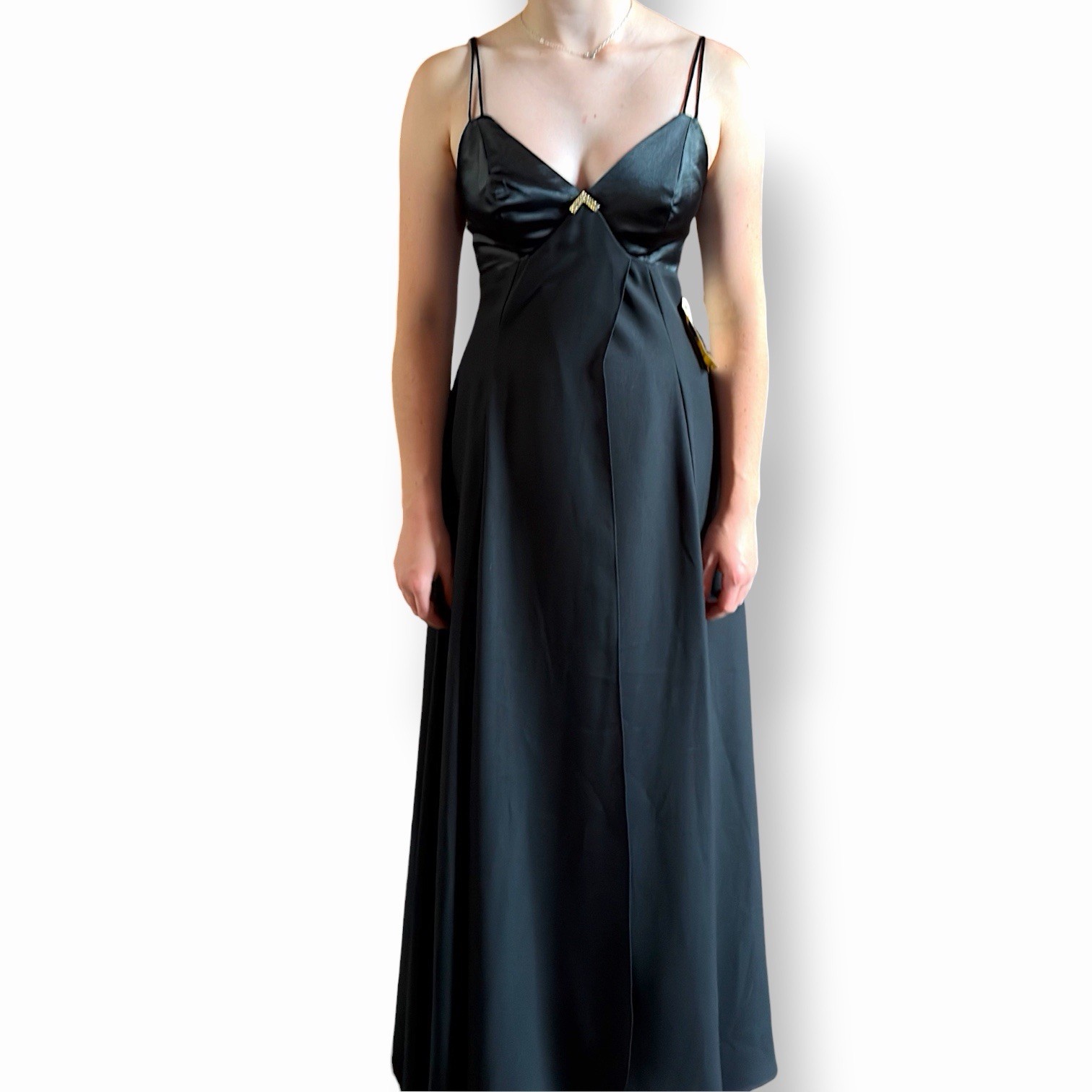Vintage 1990 Liz Minelli Black Satin Evening Gown Slit CRC Hollywood Archive
