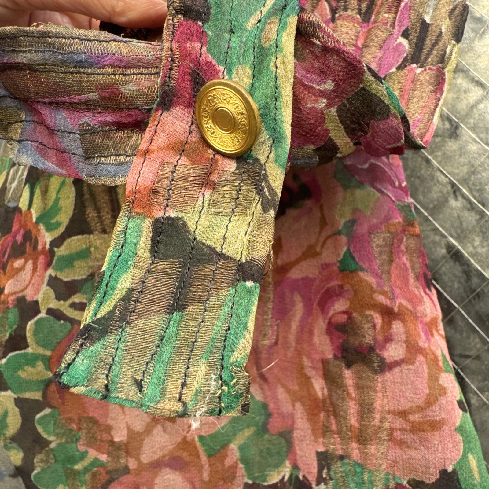 Antique 1920s Rose Floral Silk & Gold Lamé Blouse 1930s Dress Top Vintage
